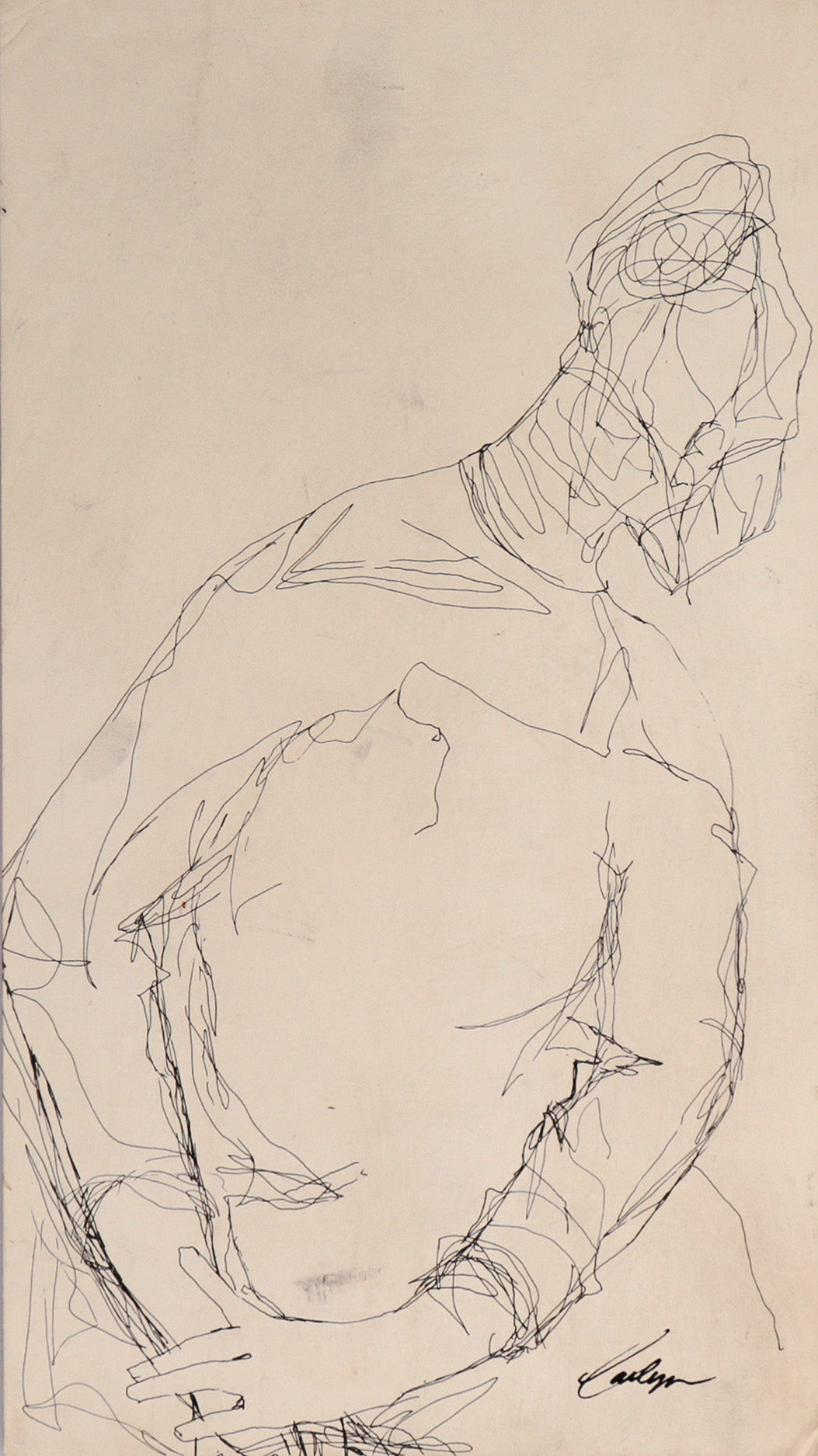 Gracefully Posed Leaning Figure <br>20th Century Ink <br><br>C8128