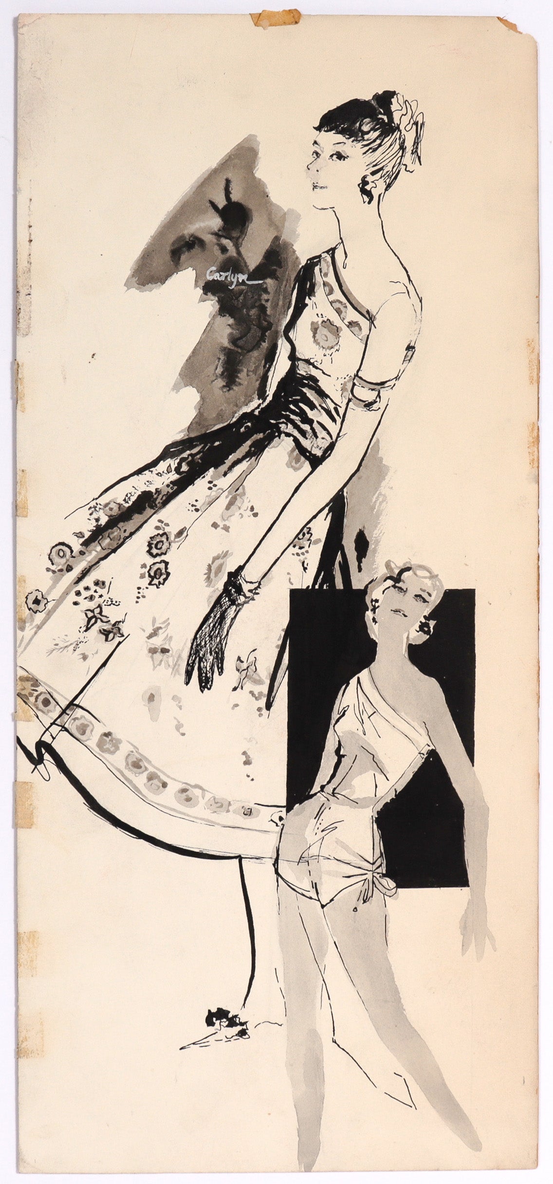 Dual Figure Fashion Illustration <br>20th Century Ink <br><br>#C8129