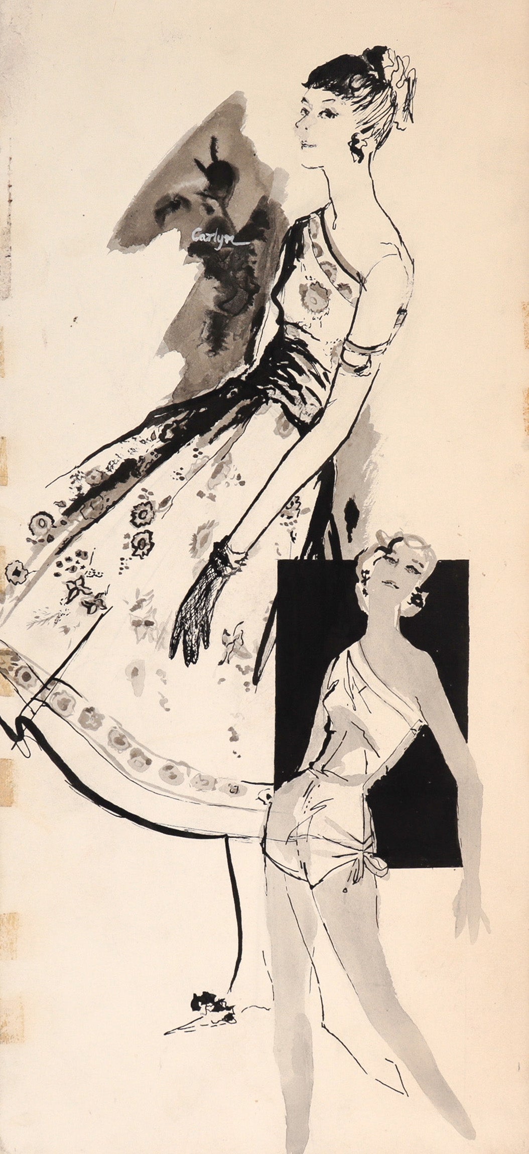 Dual Figure Fashion Illustration <br>20th Century Ink <br><br>#C8129