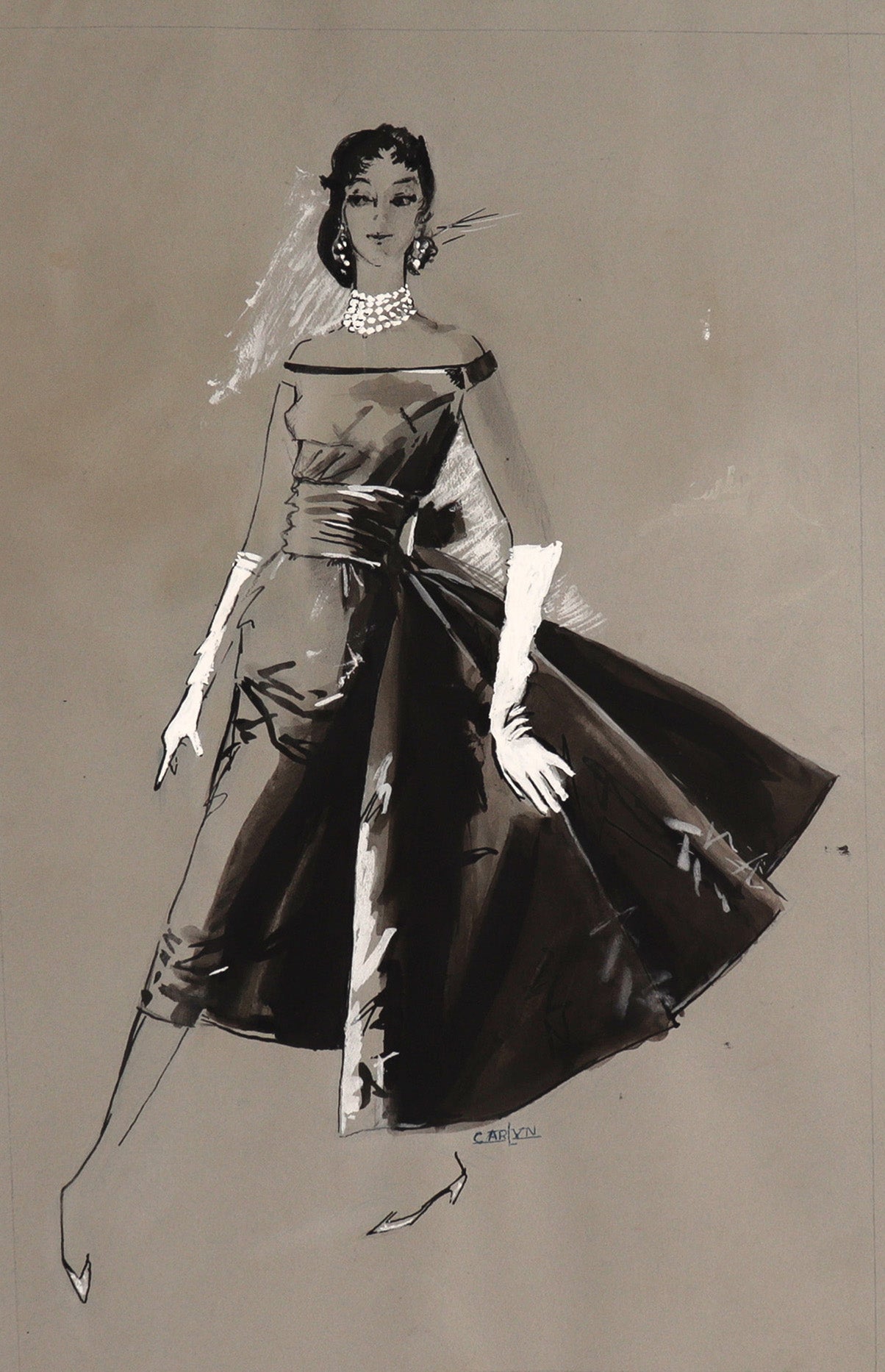 Elegant Female Figure Fashion Illustration <br>20th Century <br><br>#C8134