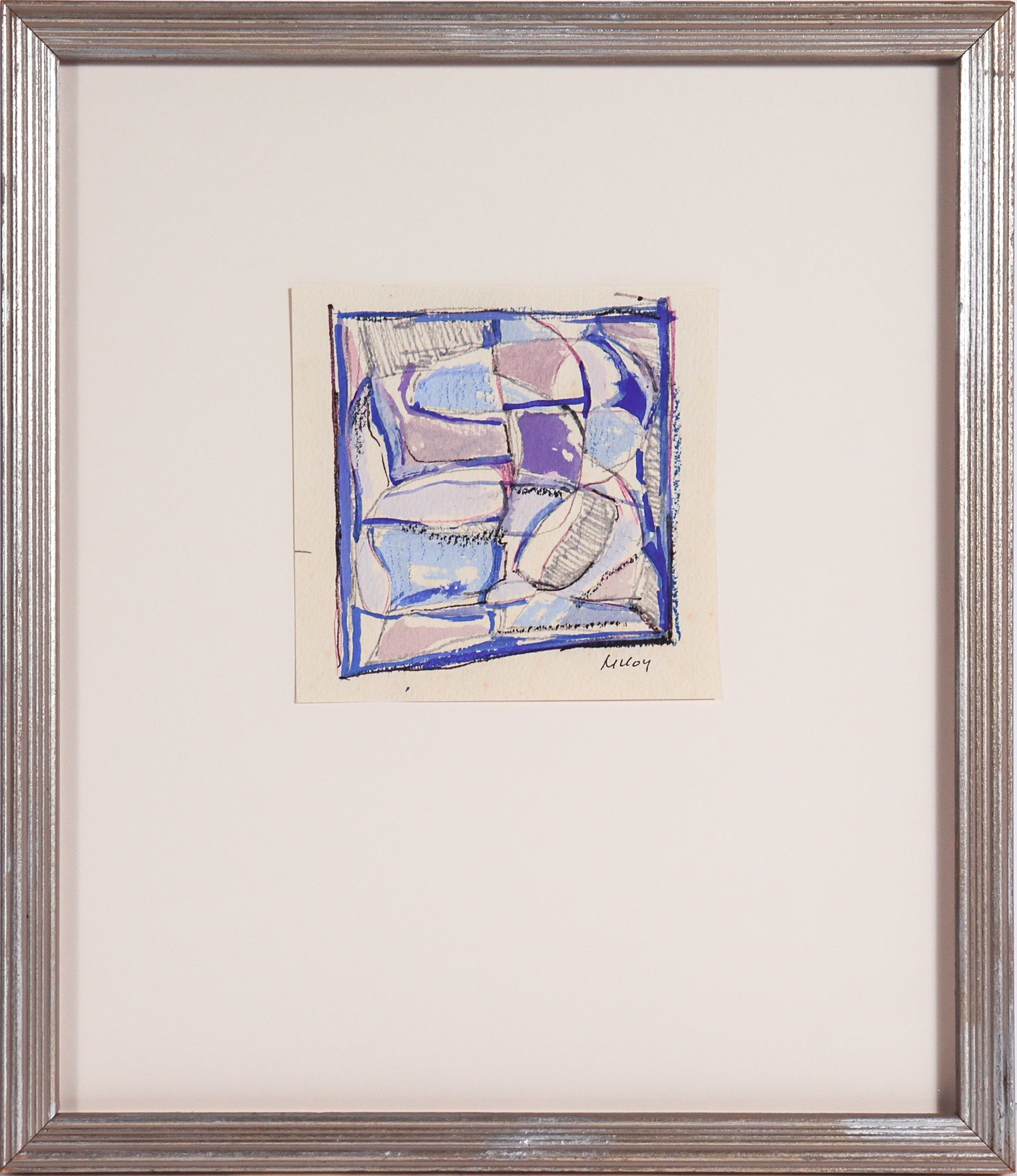 Blue and Purple Geometric Abstract <br>20th Century Pastel & Gouache <br><br>#C8166