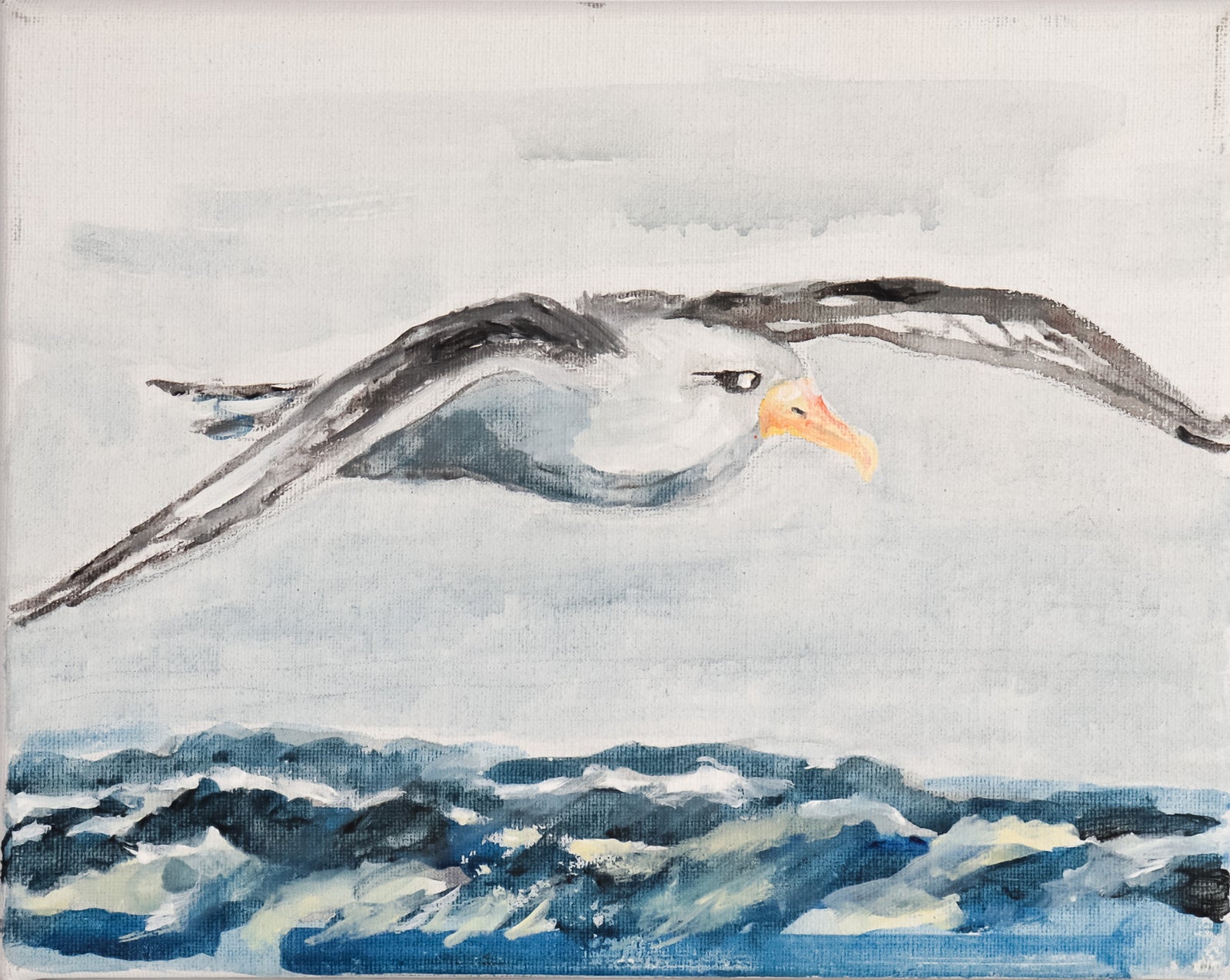 Seagull Flying Over Head <br>Circa 2010's Acrylic and Watercolor <br><br>#C8174