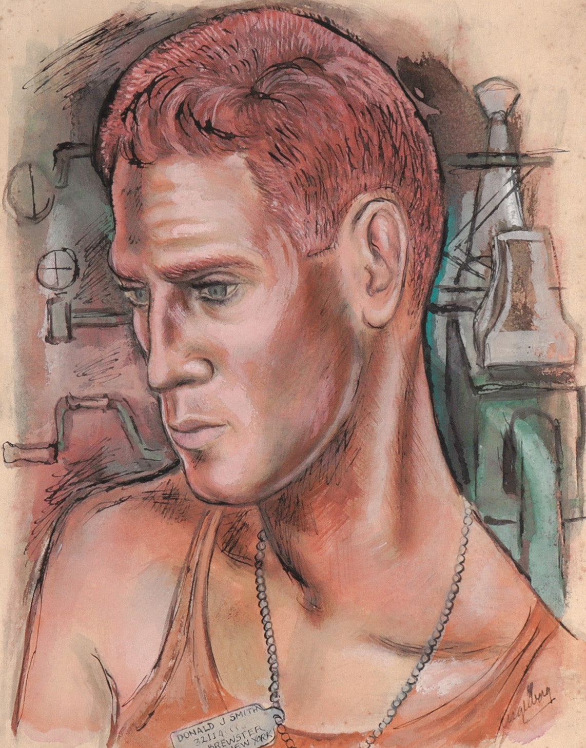 <I>The Gunner</I> <br>1943 Gouache &amp; Ink <br><br>#C8192