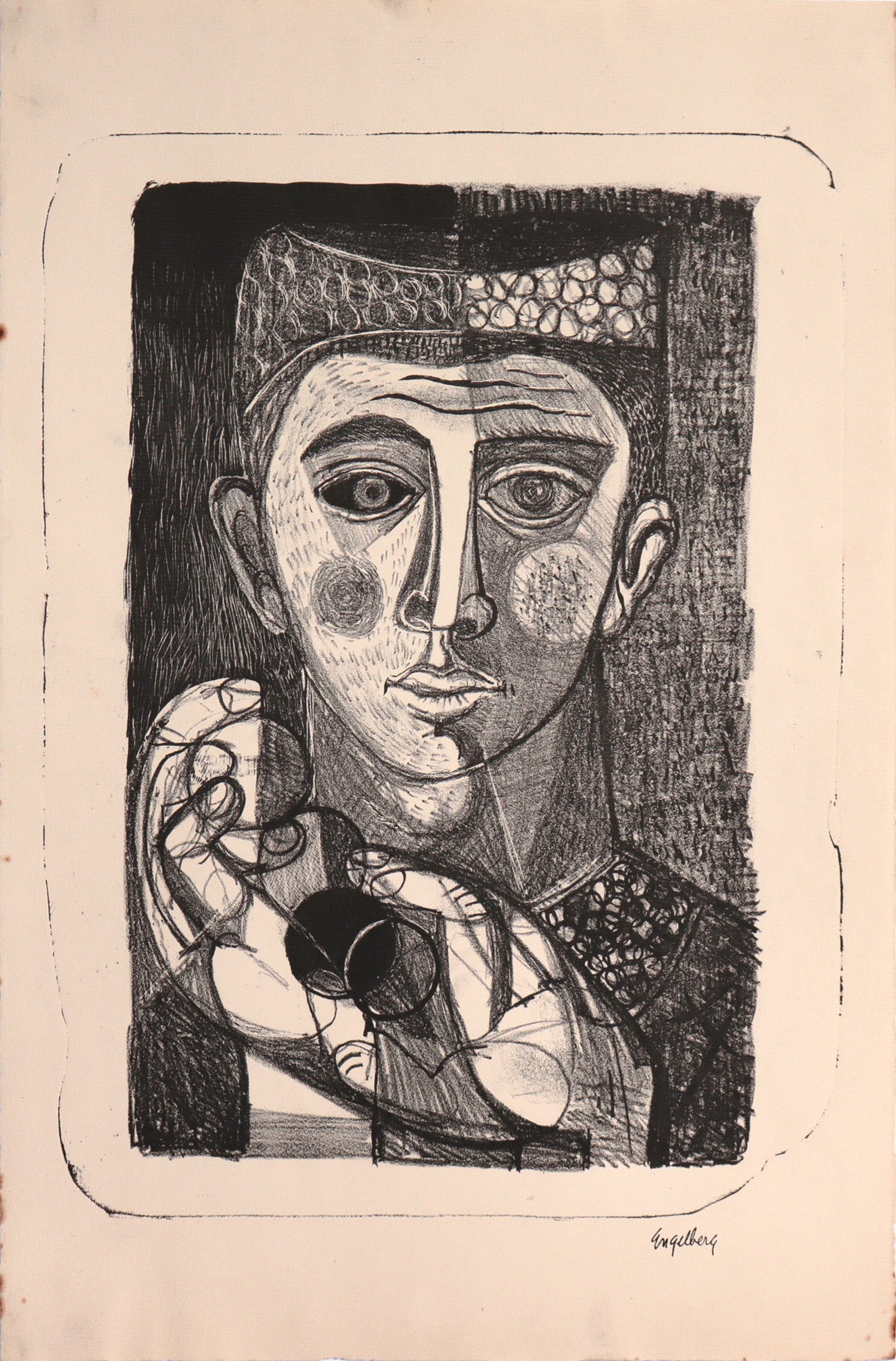 Harlequin Portrait <br>1950's Lithograph <br><br>#C8193