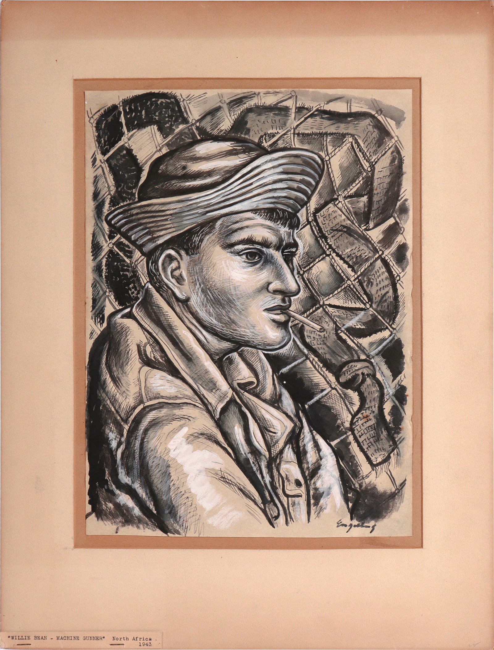 <I>Willie Bean–Machine Gunner</I> <br>1943 Gouache & Ink <br><br>#C8198