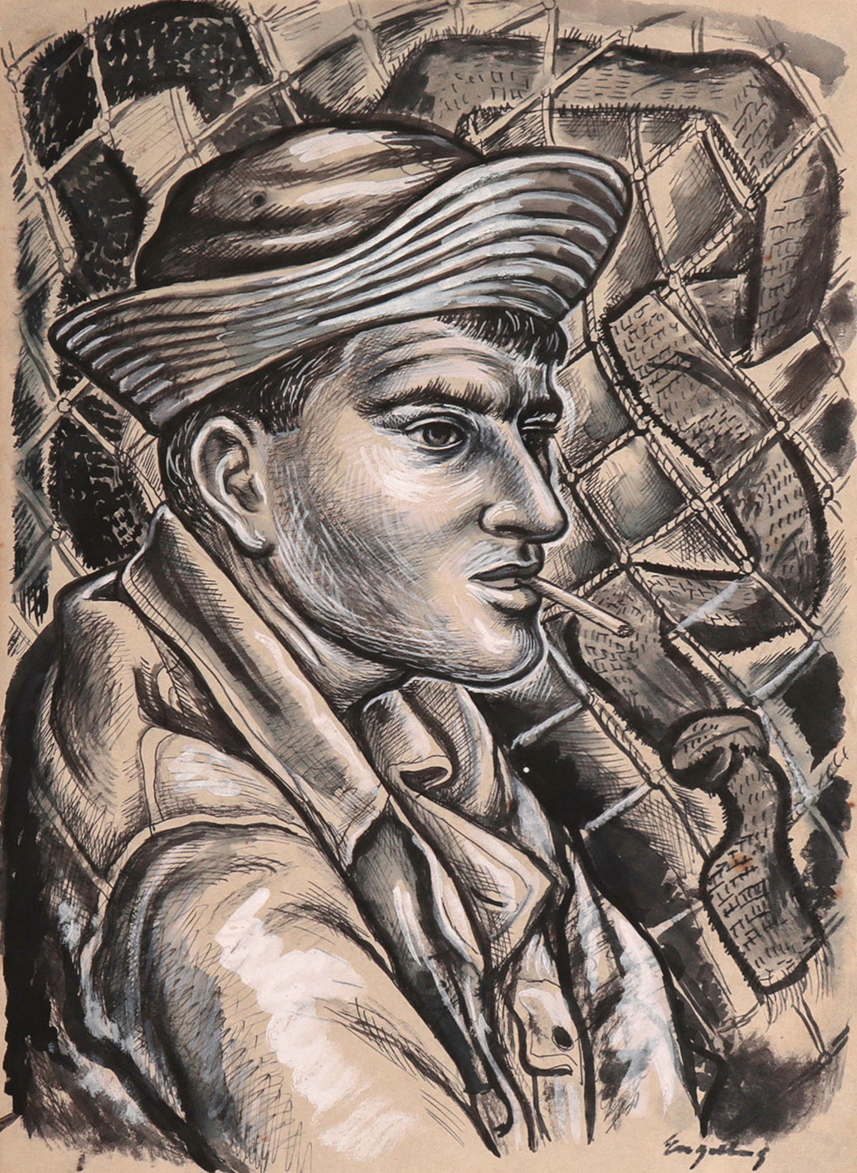 <I>Willie Bean–Machine Gunner</I> <br>1943 Gouache &amp; Ink <br><br>#C8198
