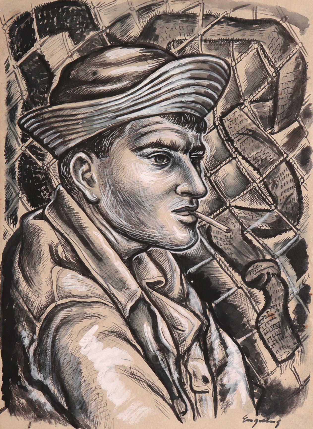 <I>Willie Bean–Machine Gunner</I> <br>1943 Gouache & Ink <br><br>#C8198