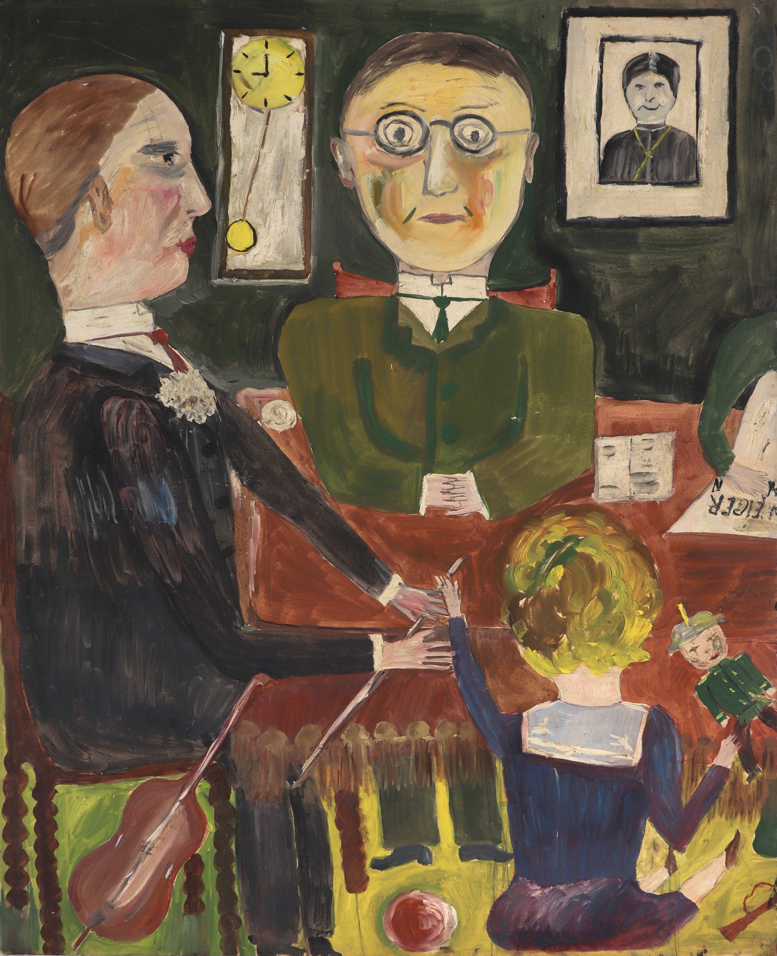 The Artist's Family at Breakfast <br>1940's Oil <br><br>#C8231