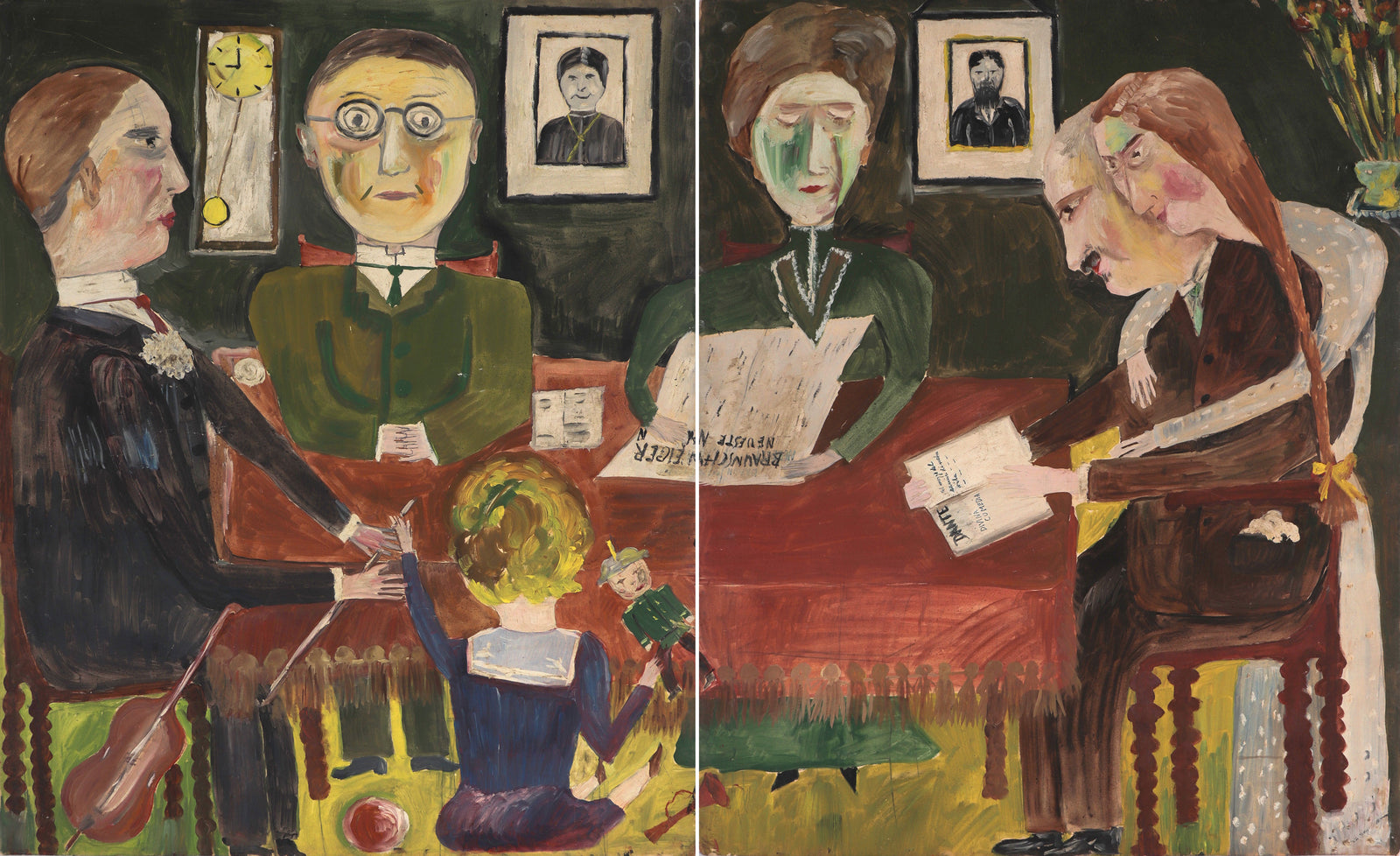 The Artist's Family at Breakfast <br>1940's Oil <br><br>#C8231