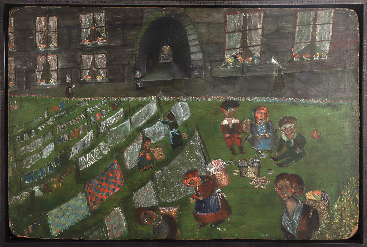 Laundry Day with a Picnic &lt;br&gt;1940s Oil &lt;br&gt;&lt;br&gt;#C8233