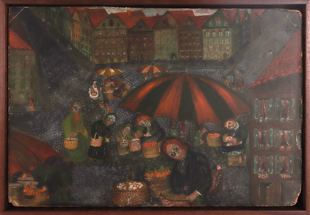 Vegetable Market in the Town Square <br>1940s Oil <br><br>#C8234