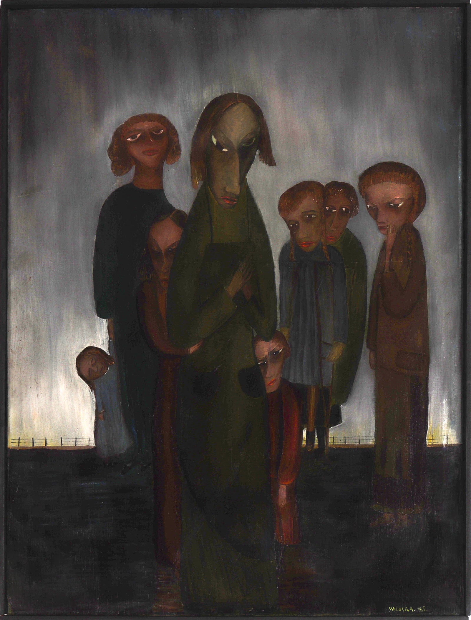 <I>Waiting in Concentration Camp</I> <br>1945 Oil <br><br>#C8237