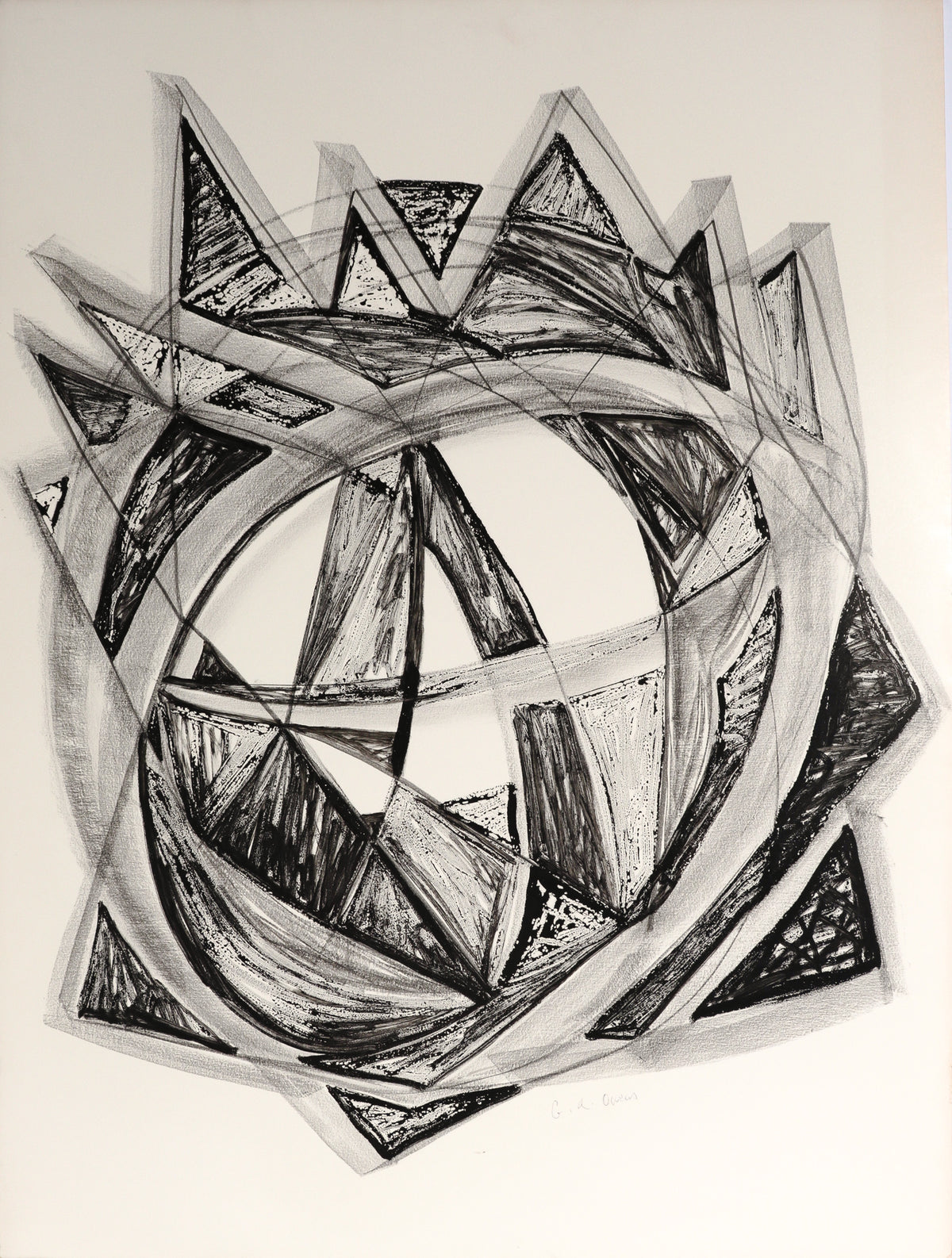 Coronal Geometric Abstract <br>Late 20th Century Ink &amp; Charcoal <br><br>#C8313