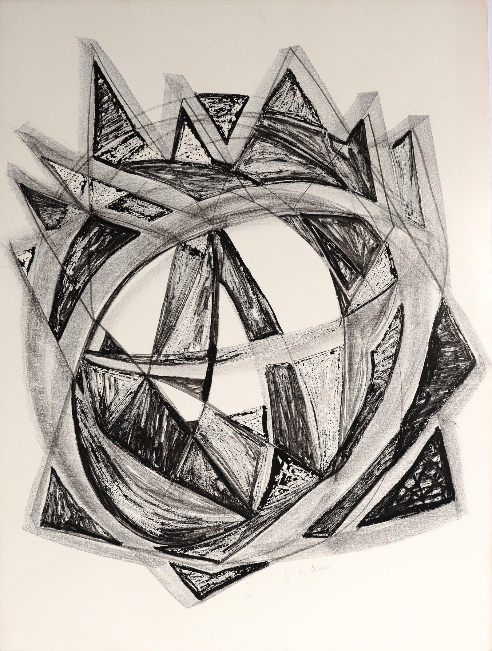 Coronal Geometric Abstract <br>Late 20th Century Ink & Charcoal <br><br>#C8313