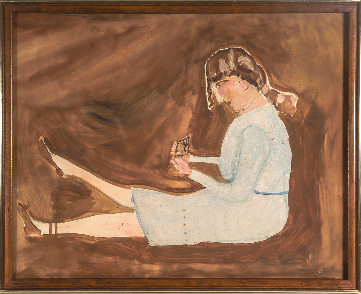 Seated Girl Reading &lt;br&gt;1940s Gouache &lt;br&gt;&lt;br&gt;#C8362
