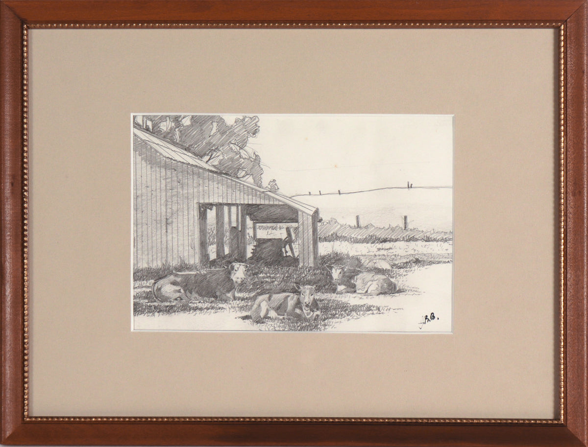 Cows Lounging in the Shade &lt;br&gt;20th Century Graphite &lt;br&gt;&lt;br&gt;#C8395