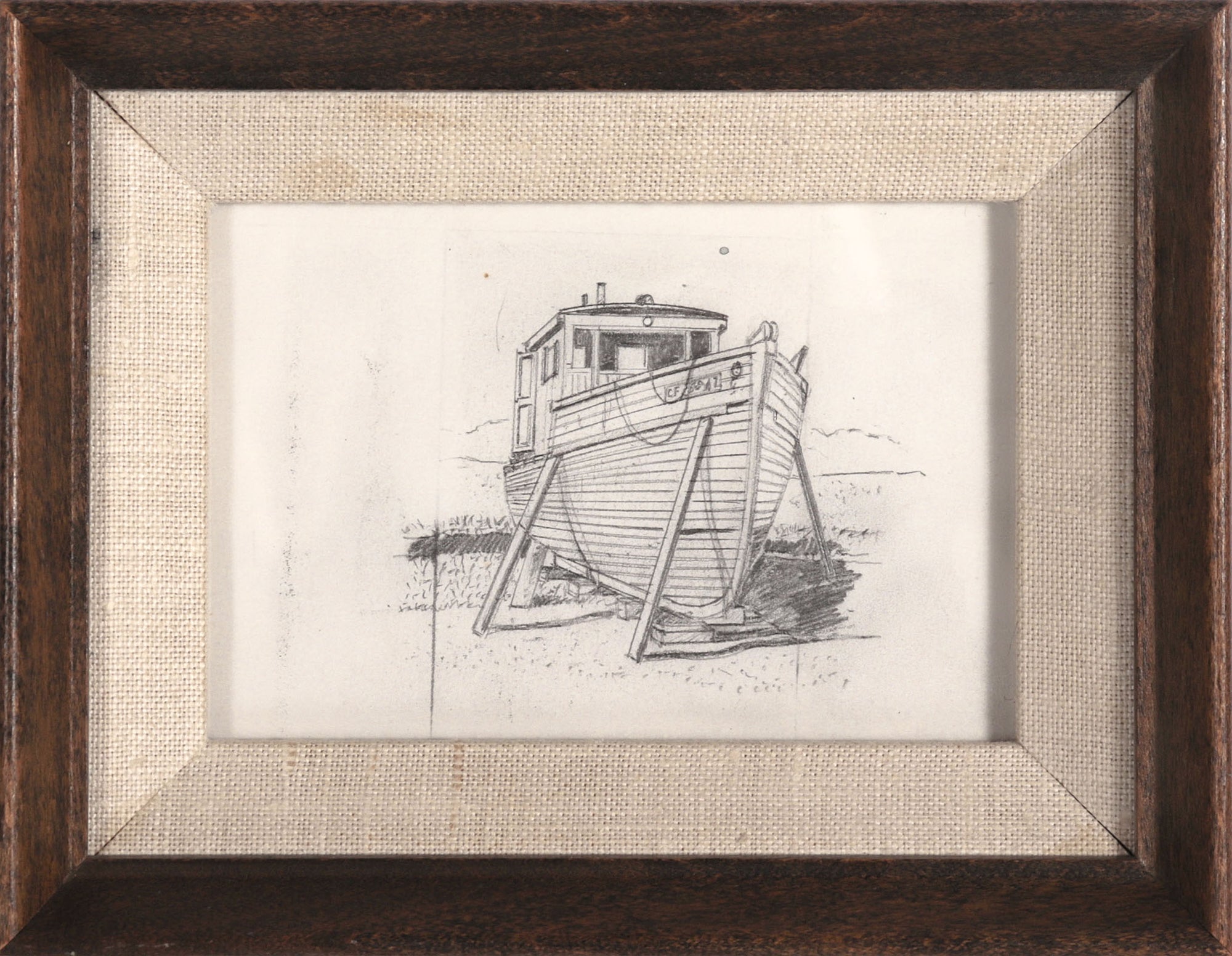 Wooden Boat on Stilts Sketch <br>20th Century Graphite <br><br>#C8402
