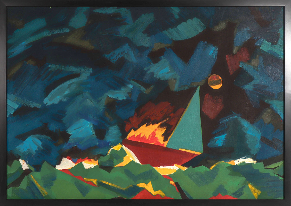 &lt;i&gt;Sailboat Fire&lt;/i&gt; &lt;br&gt;1987 Oil &lt;br&gt;&lt;br&gt;#C8458