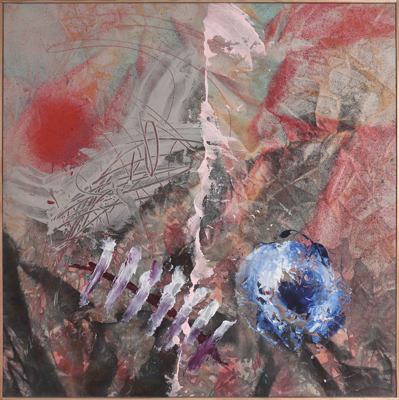 Muted Gestural Abstract <br>Late 20th Century Mixed Media <br><br>#C8481