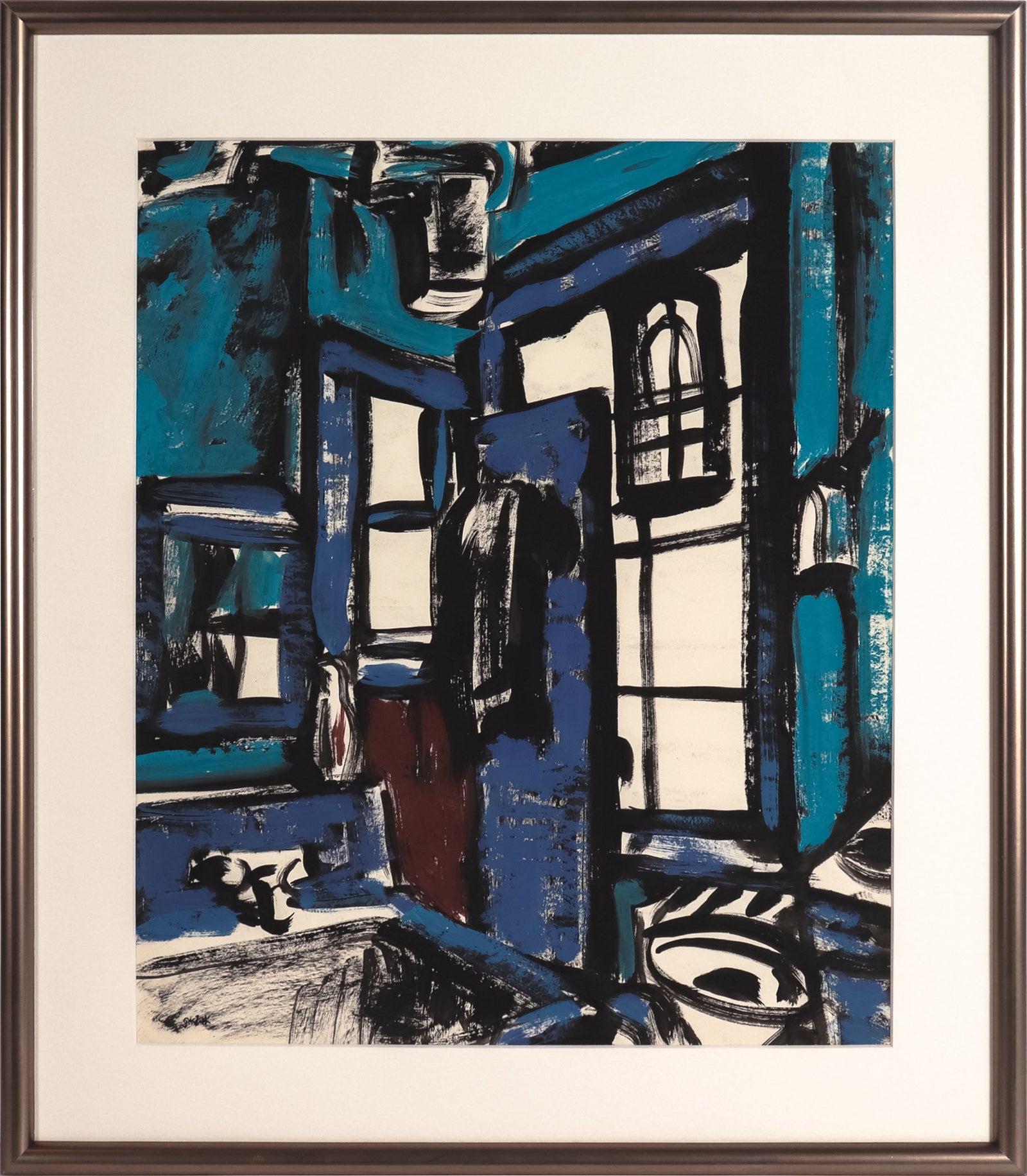 Intimate Art Studio Scene <br>1980s Gouache <br><br>#C8485