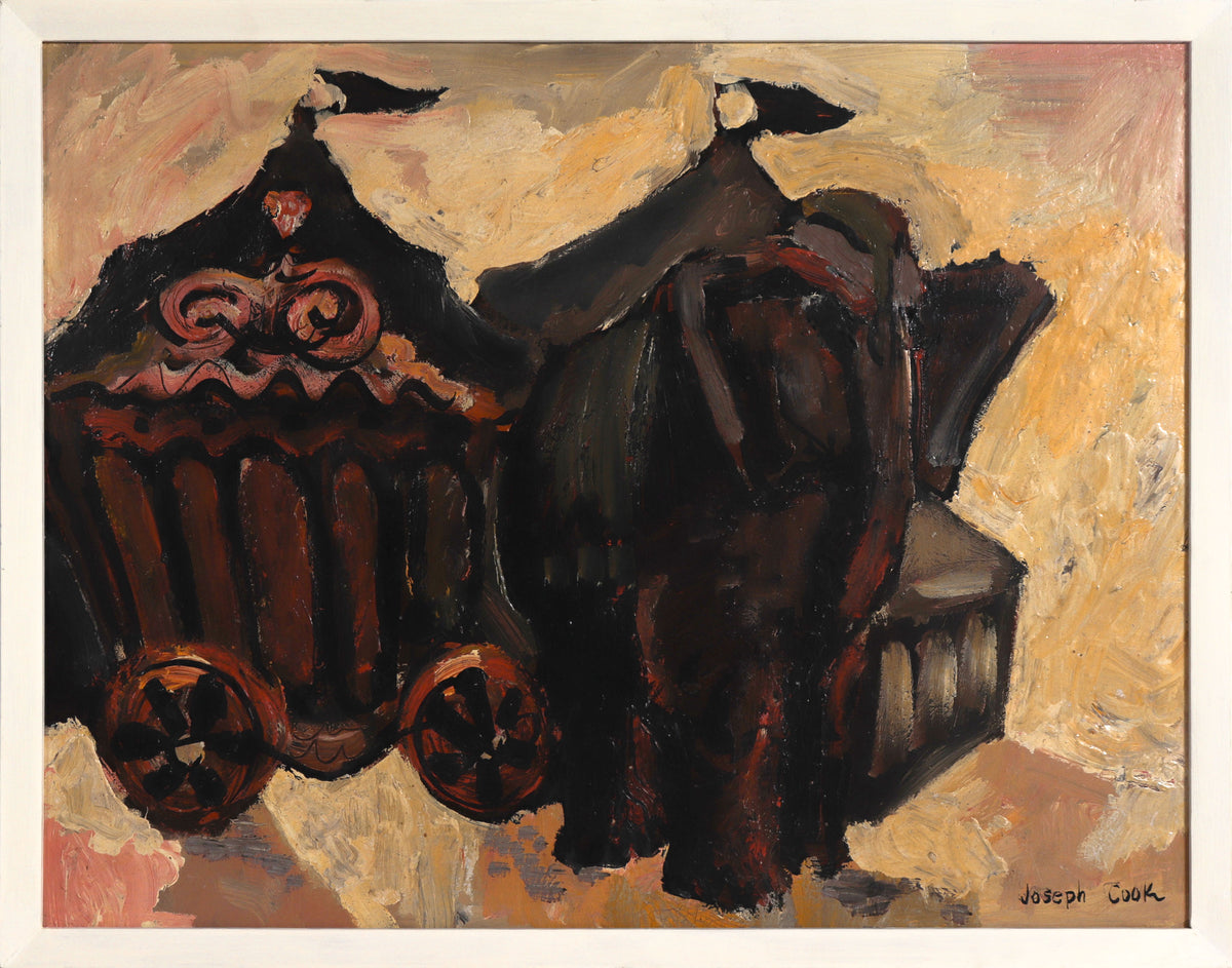 Expressive Circus Tents and Elephant  &lt;br&gt;1960s Oil &lt;br&gt;&lt;br&gt;#C8526
