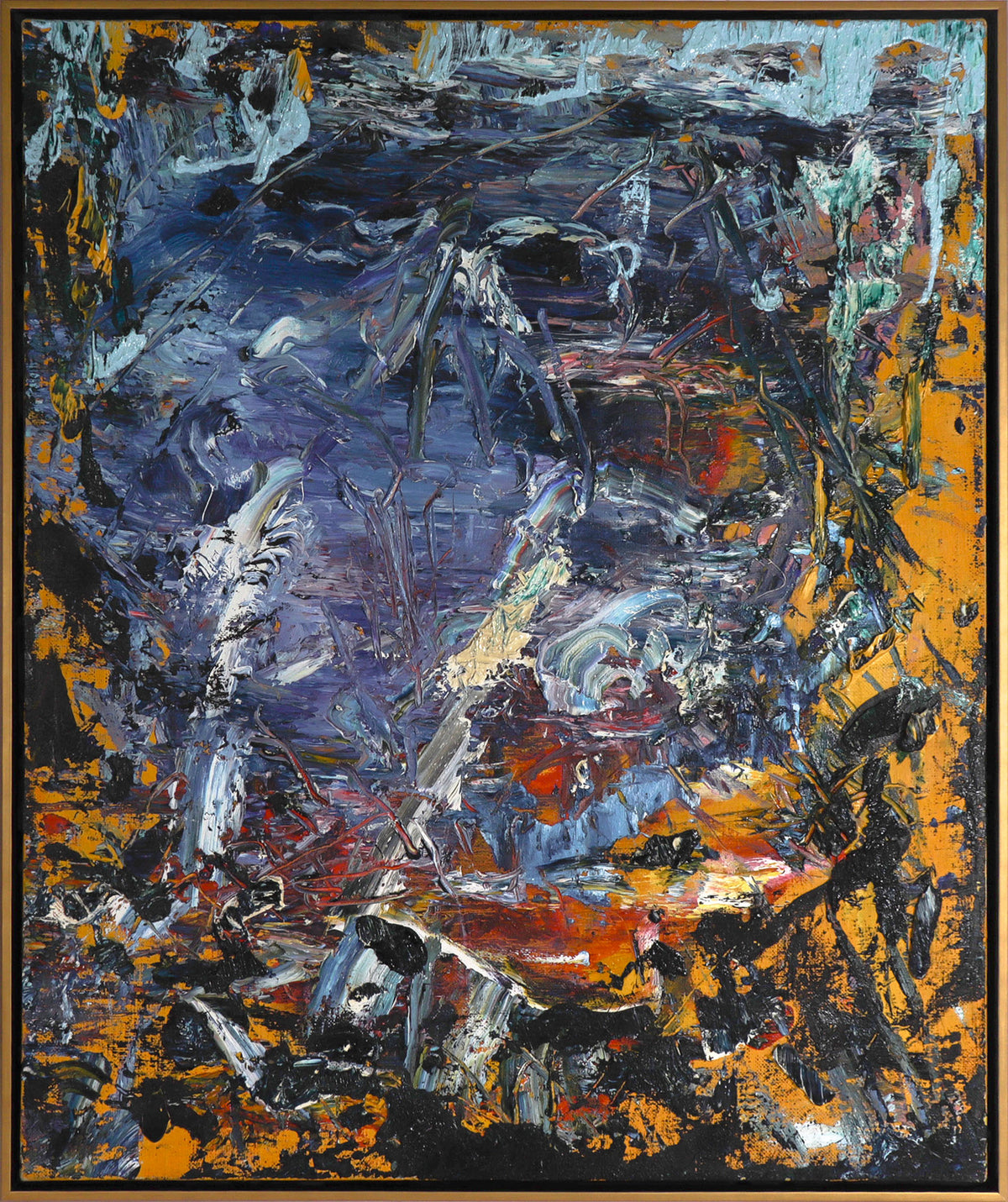 Abstract Expressionist Oil in Blue &amp; Orange, 20th Century <br><br>#C8541