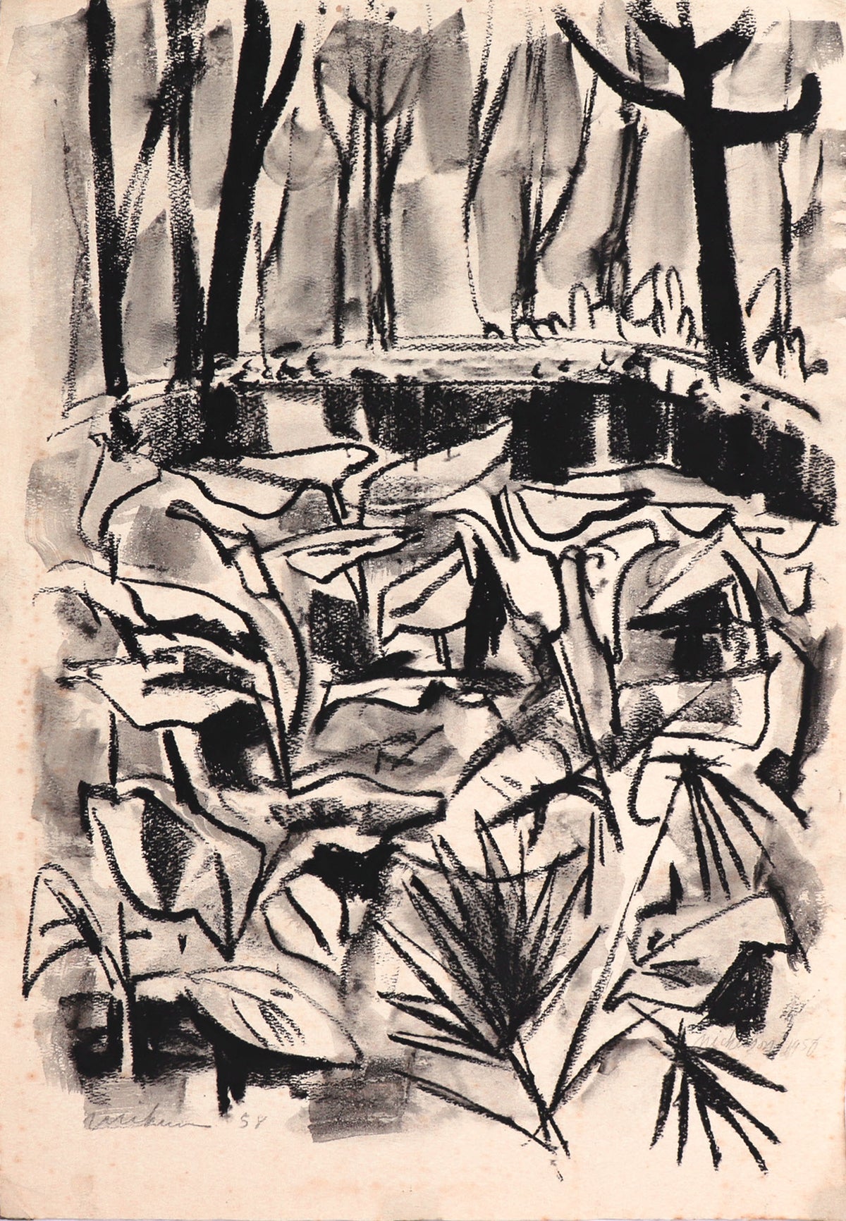 Monochrome Forest Scene <br>1958 Charcoal <br><br>#C8582