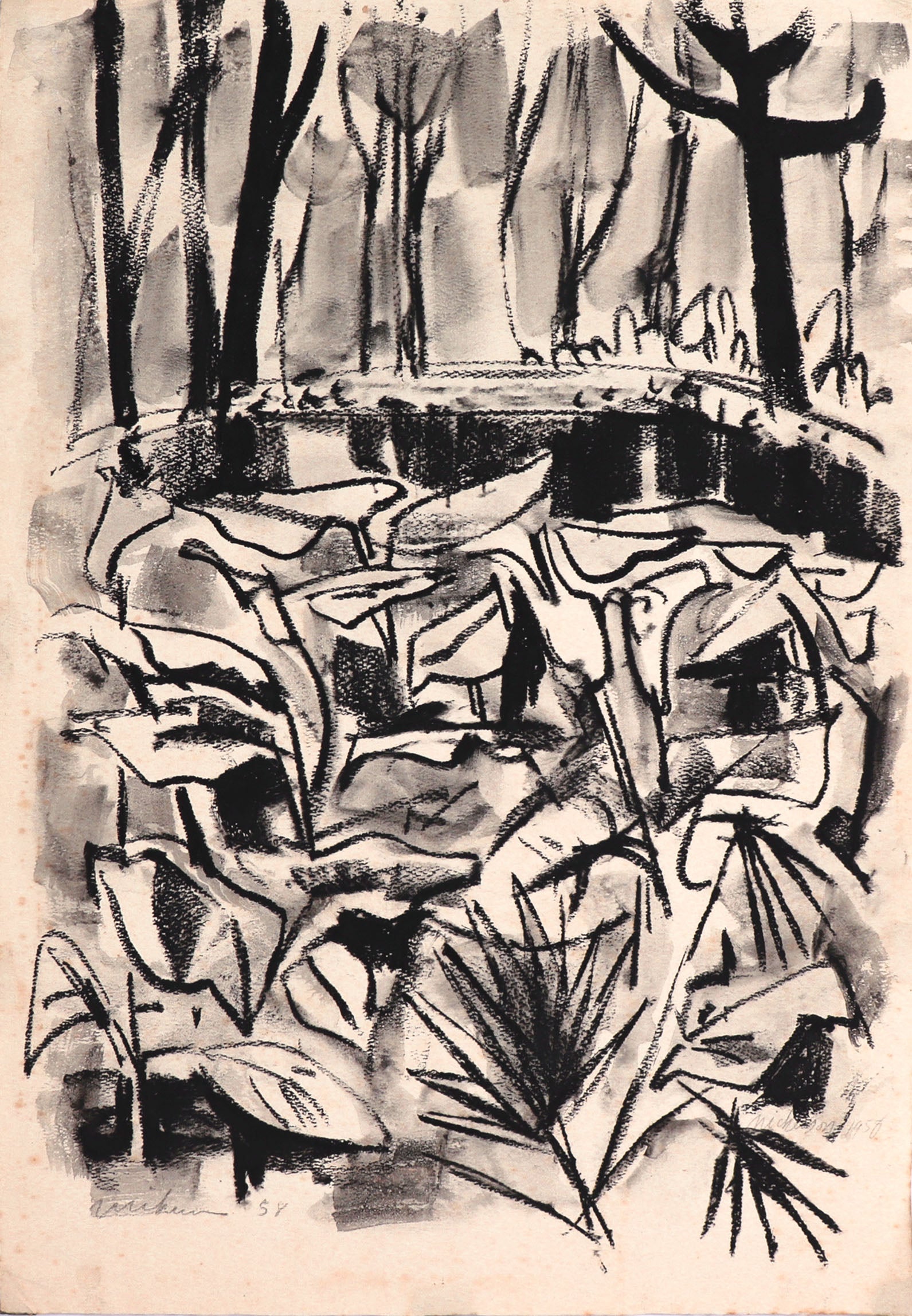 Monochrome Forest Scene <br>1958 Charcoal <br><br>#C8582