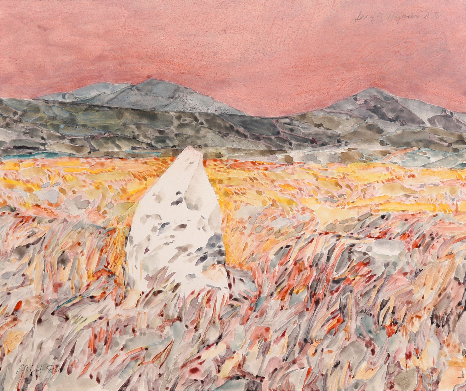 <i>White Stone in Scottish Field</i> <br>1980-83 Mixed Media & Watercolor <br><br>#C8589