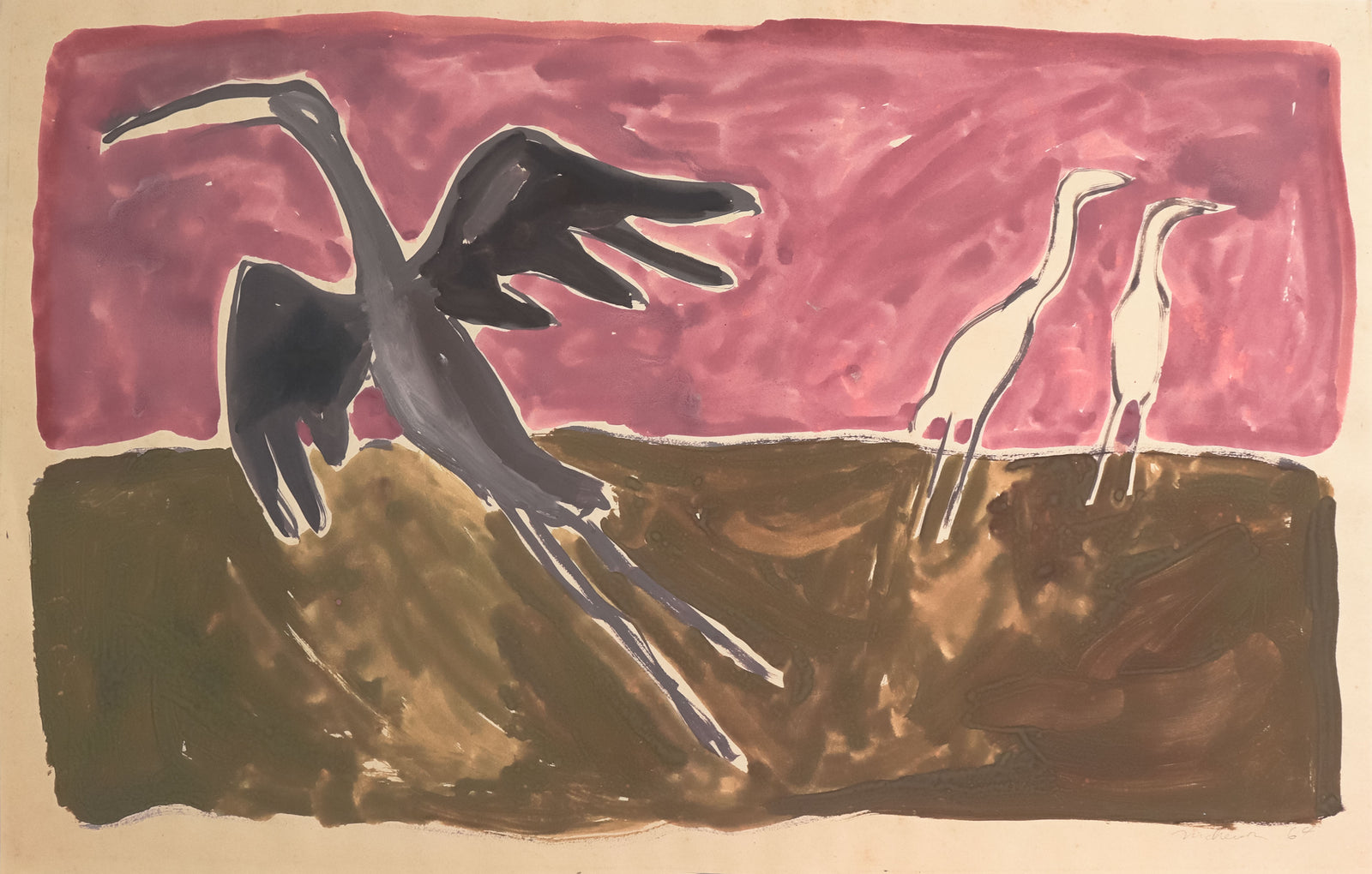 3 Egrets <br>1964 Gouache <br><br>#C8595