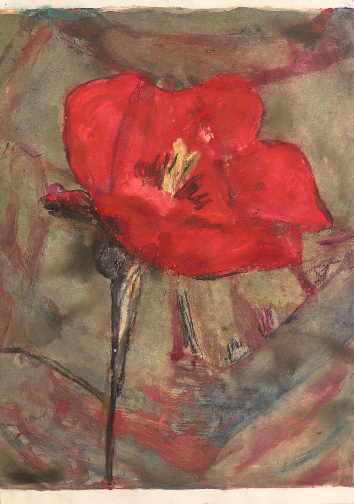 Single Red Flower &lt;br&gt;20th Century Watercolor &amp; Pastel &lt;br&gt;&lt;br&gt;#C8596