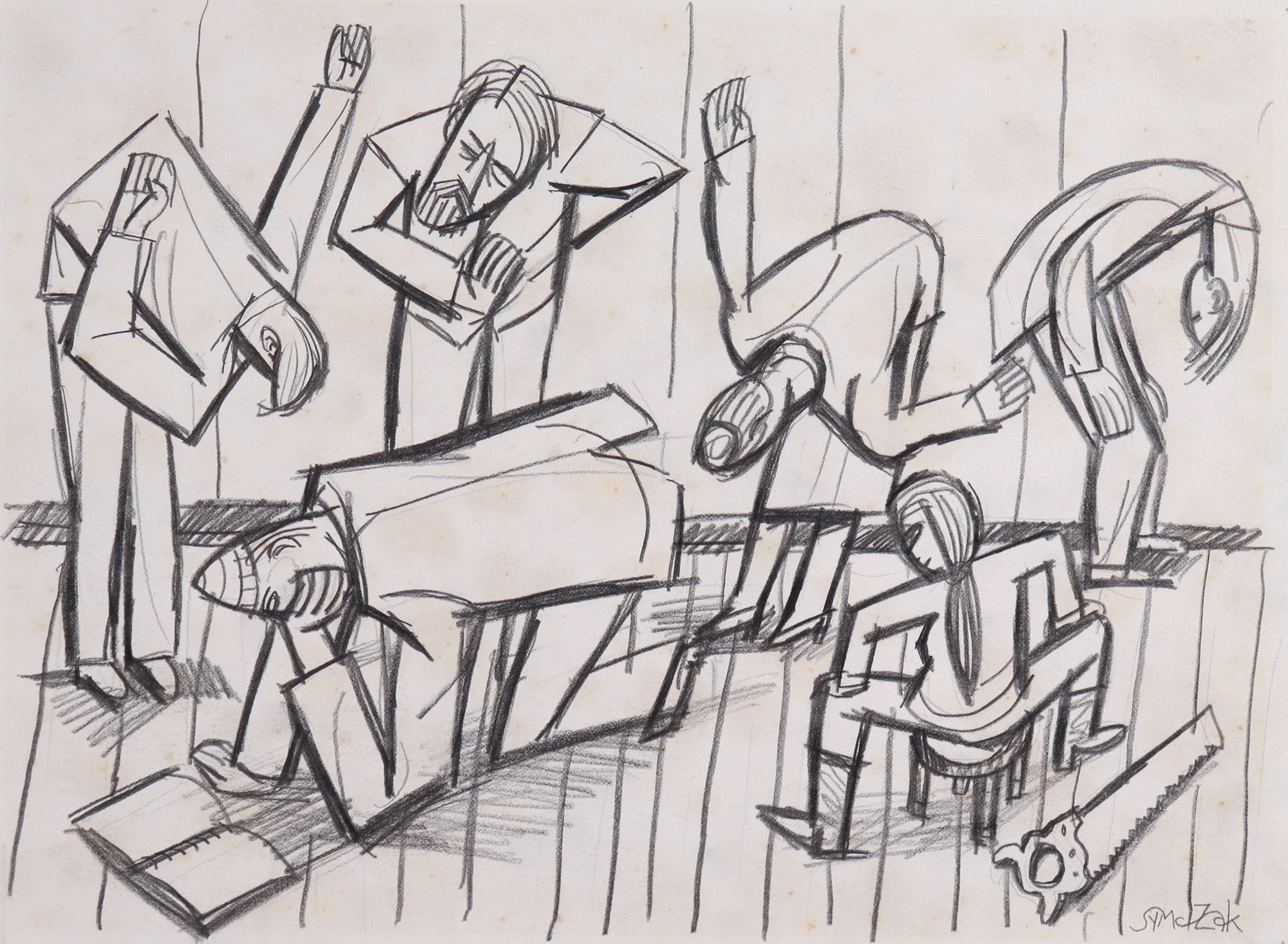 <i>Reading Through I, Rehearsal Series</i> <br>C. 1991 Graphite<br><br>#C8633