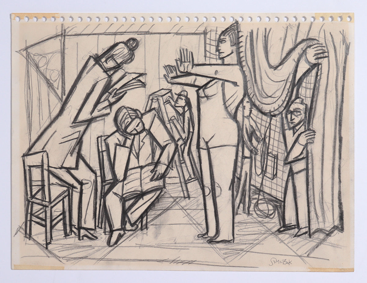 Busy Backstage Scene <br>C. 1991 Graphite <br><br>#C8635