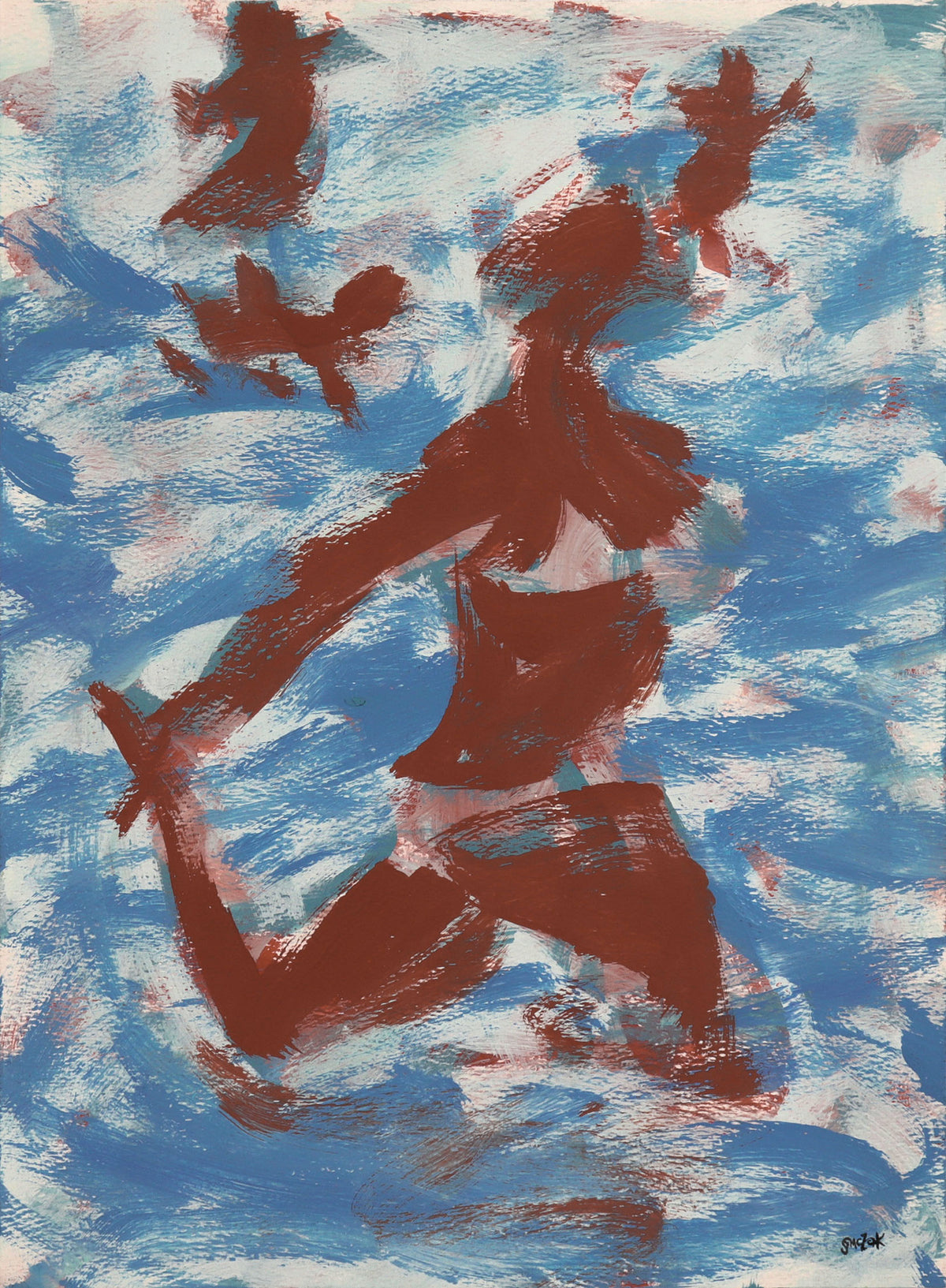 <i>Swimming in the Sea</i> <br>1985 Gouache <br><br>#C8639