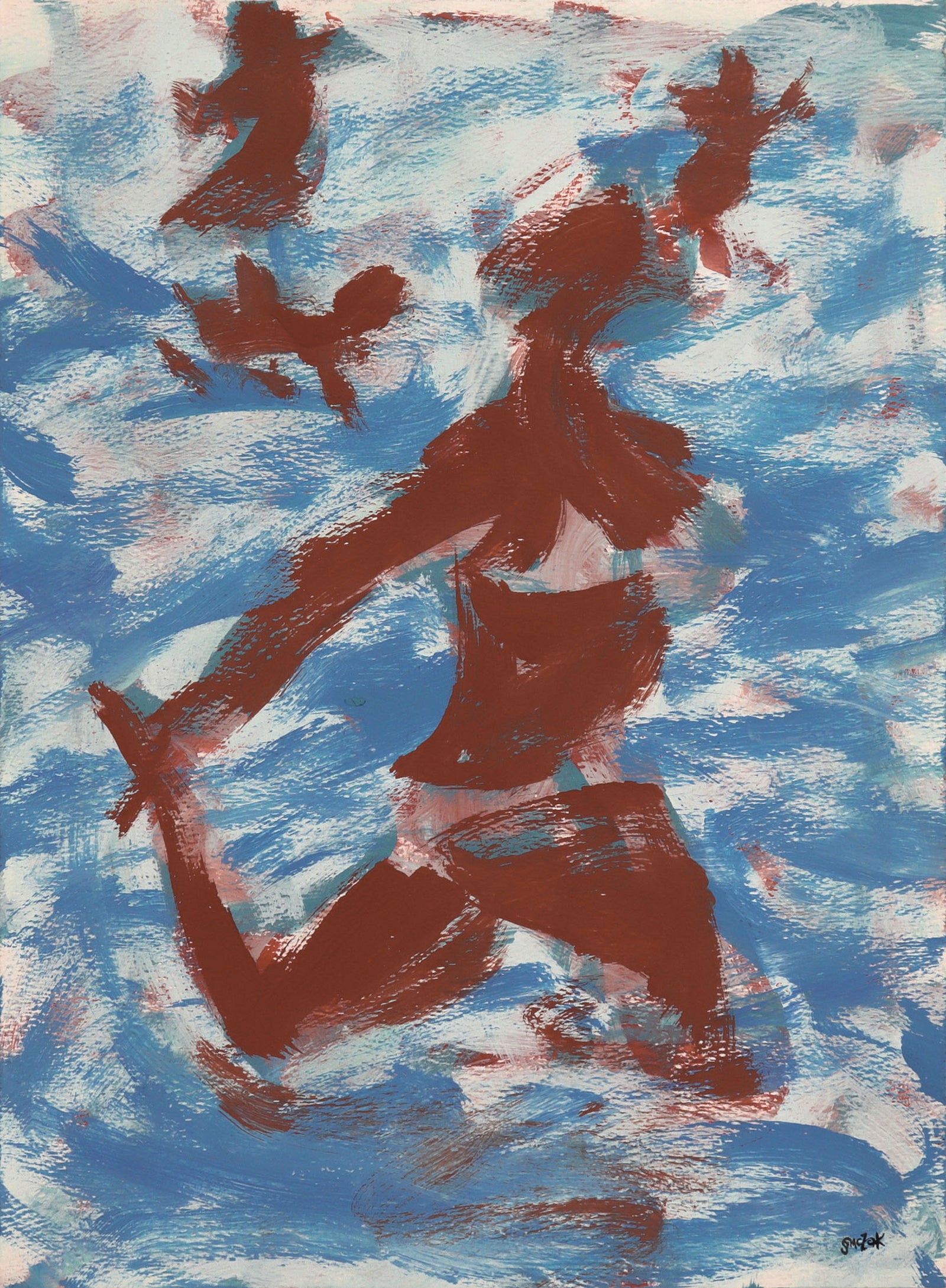 <i>Swimming in the Sea</i> <br>1985 Gouache <br><br>#C8639