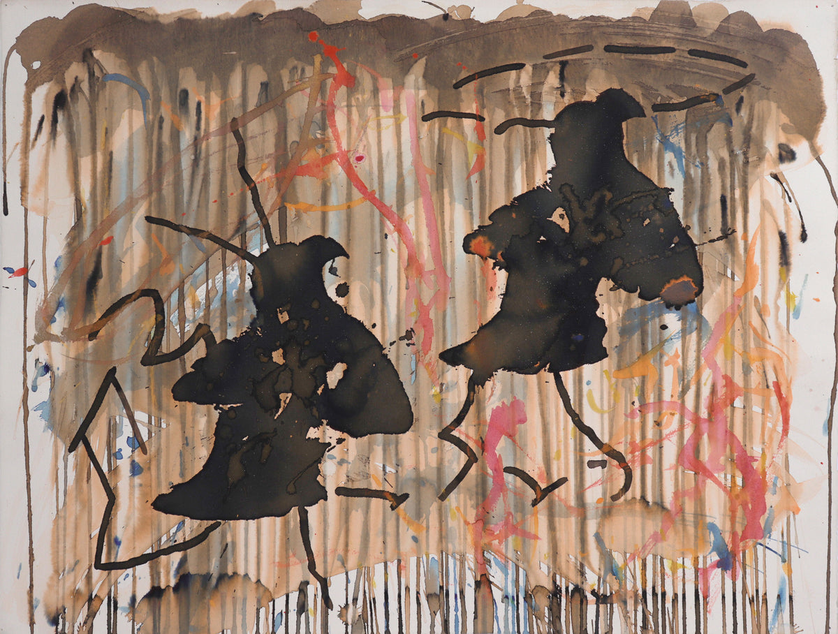 Abstracted Birds with Shimmer <br>1970s Mixed Media <br><br>#C8711