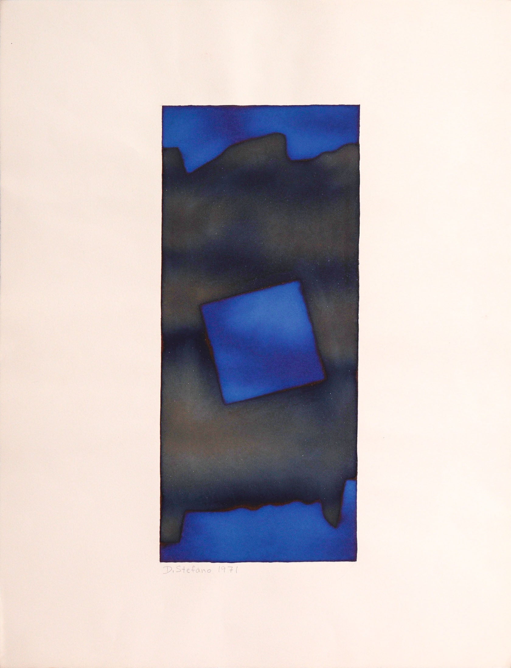 Blue & Black Abstract with Shimmer <br>1971 Mixed Media <br><br>#C8722