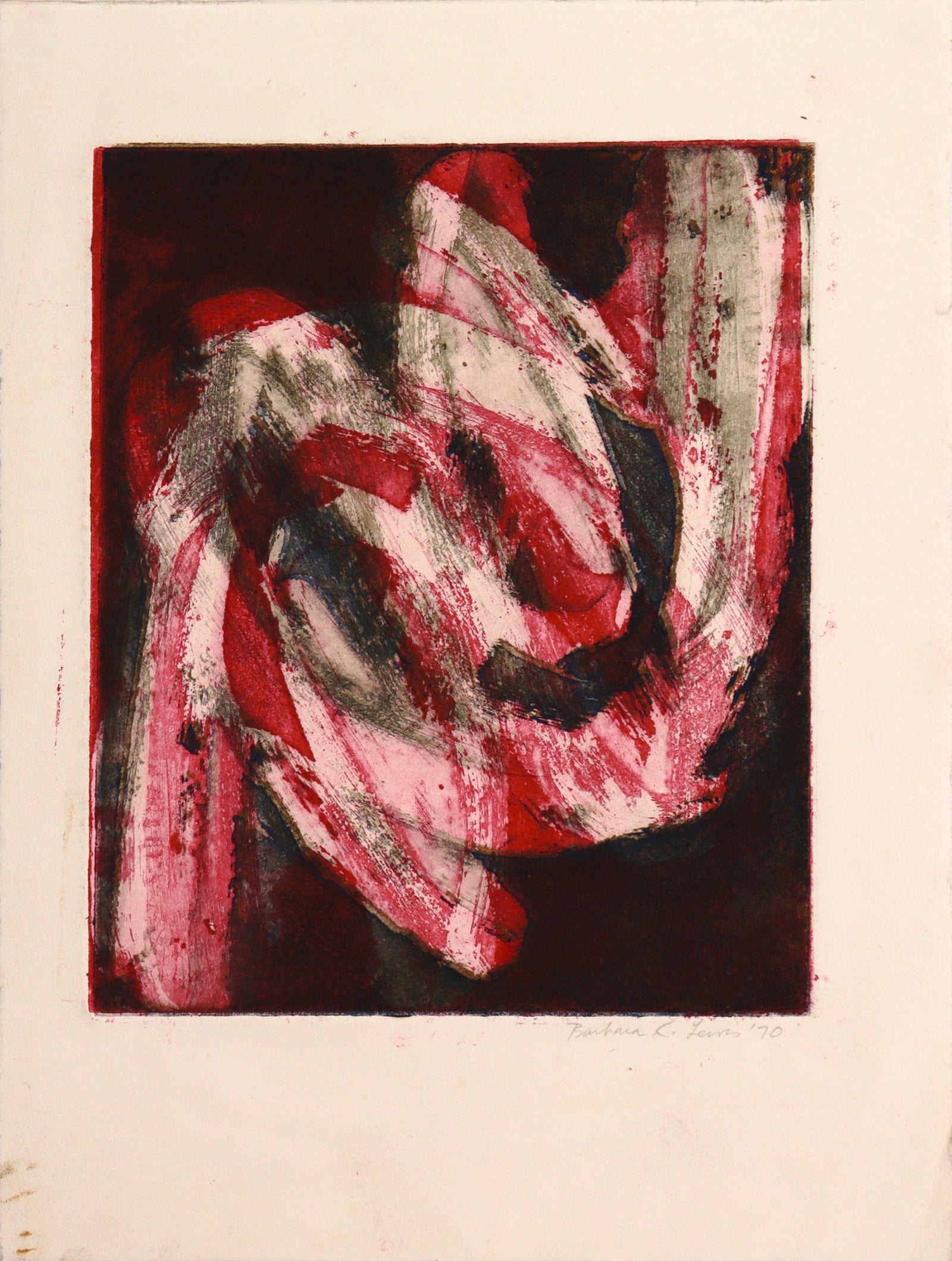 Red & Black Gestural Abstract <br>1970 Etching <br><br>#C8726