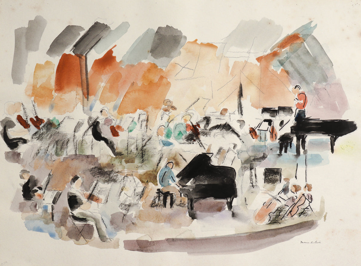 Abstracted Orchestra Scene &lt;br&gt;20th Century Watercolor &amp; Charcoal &lt;br&gt;&lt;br&gt;#C8729