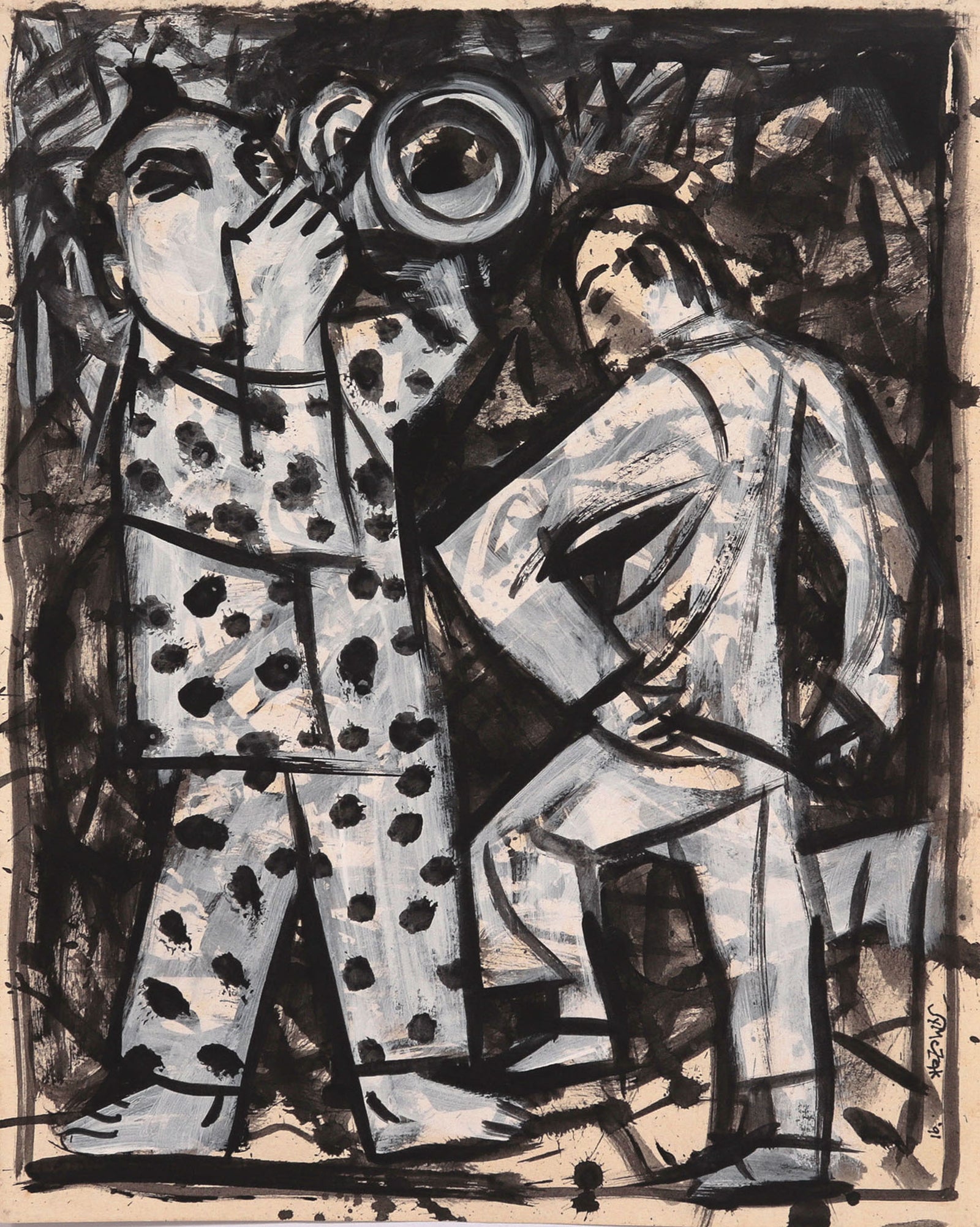 <i>Polka Dot Trumpet Player</i> <br>1991 Gouache <br><br>#C8739