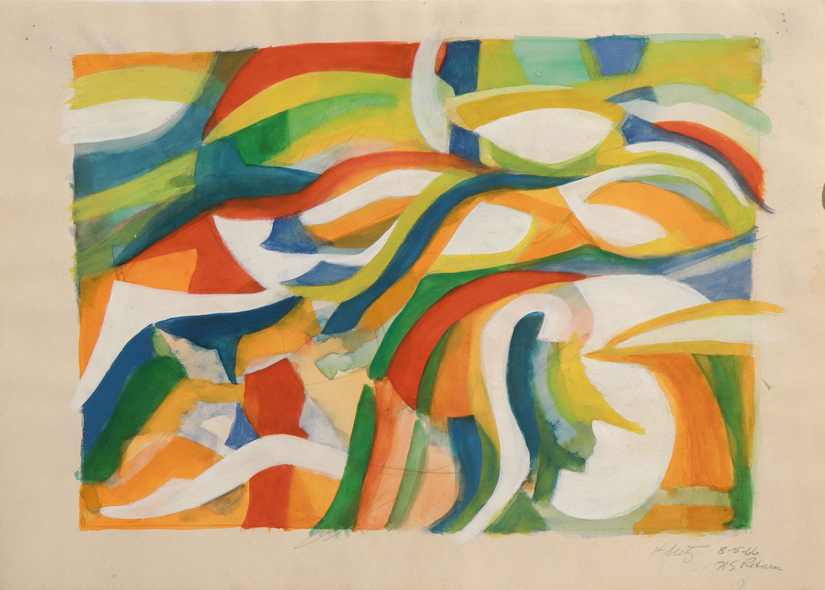 Vivid Modernist Abstract <br>1966 Gouache &amp; Graphite <br><br>#C8744