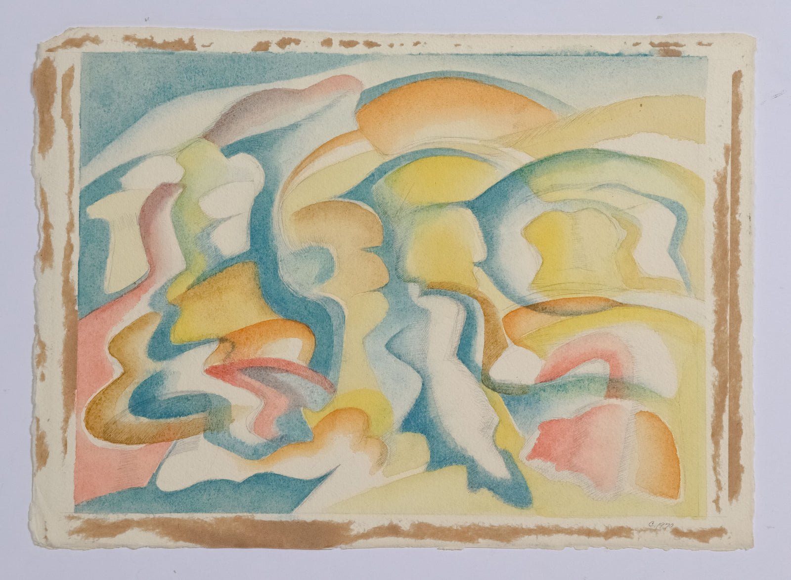 Landscape-Inspired Abstract <br>1970s Graphite & Watercolor <br><br>#C8746