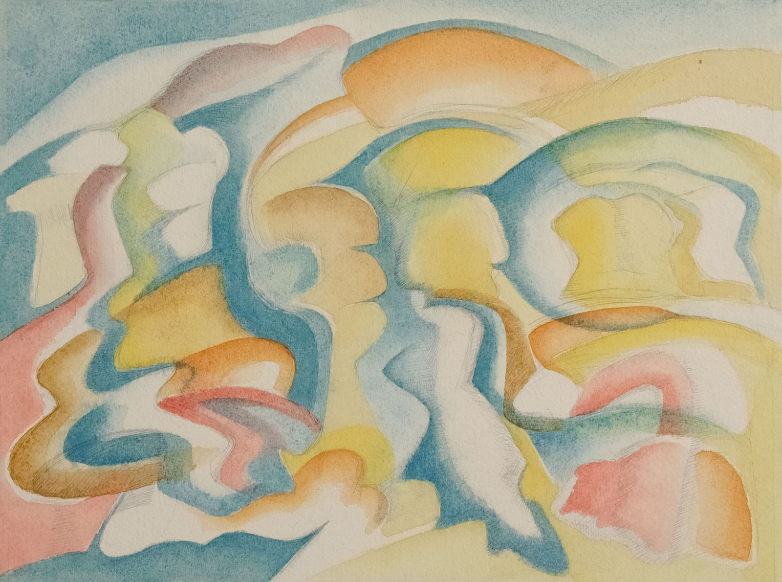Landscape-Inspired Abstract <br>1970s Graphite & Watercolor <br><br>#C8746