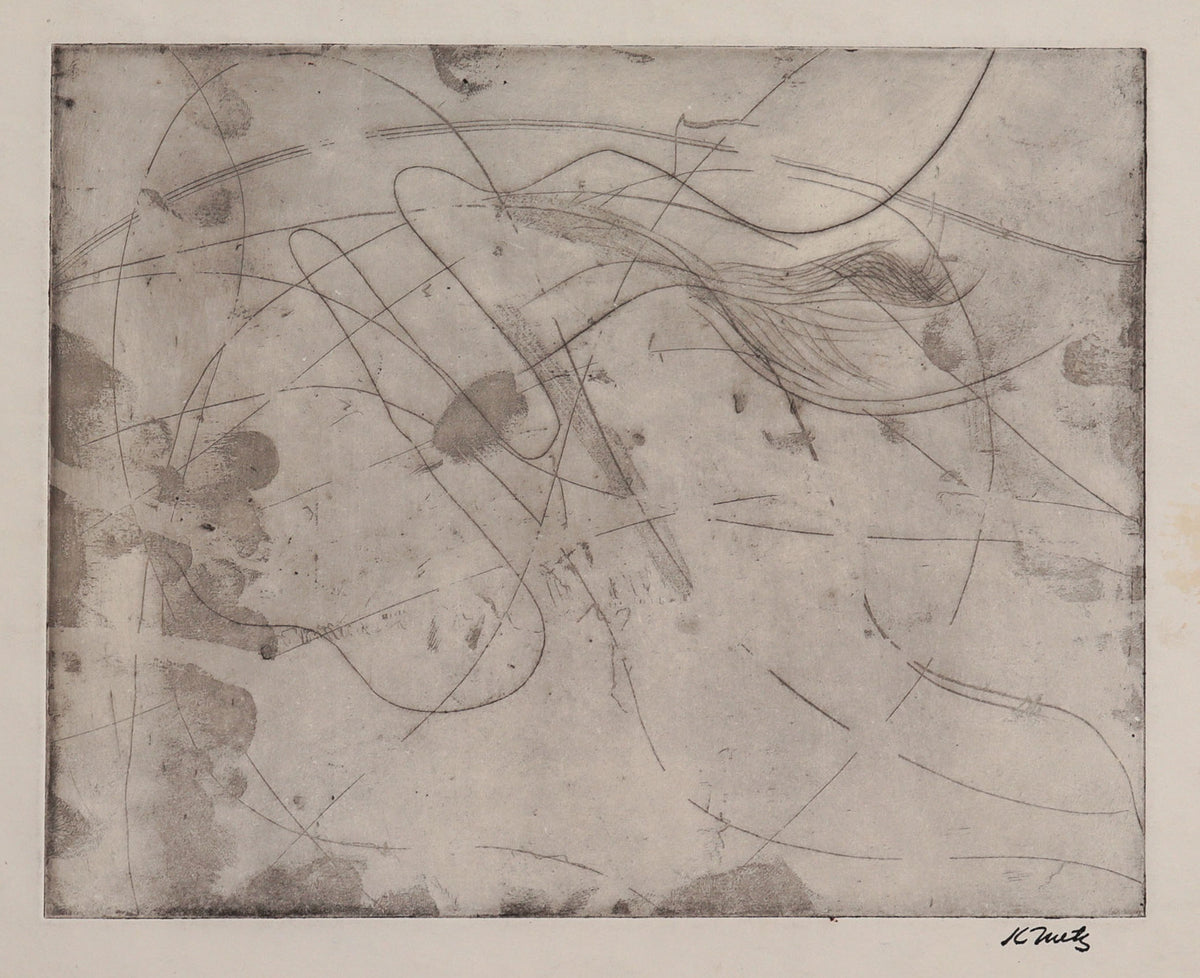 Linear Monochrome Abstract <br>1966 Etching <br><br>#C8754