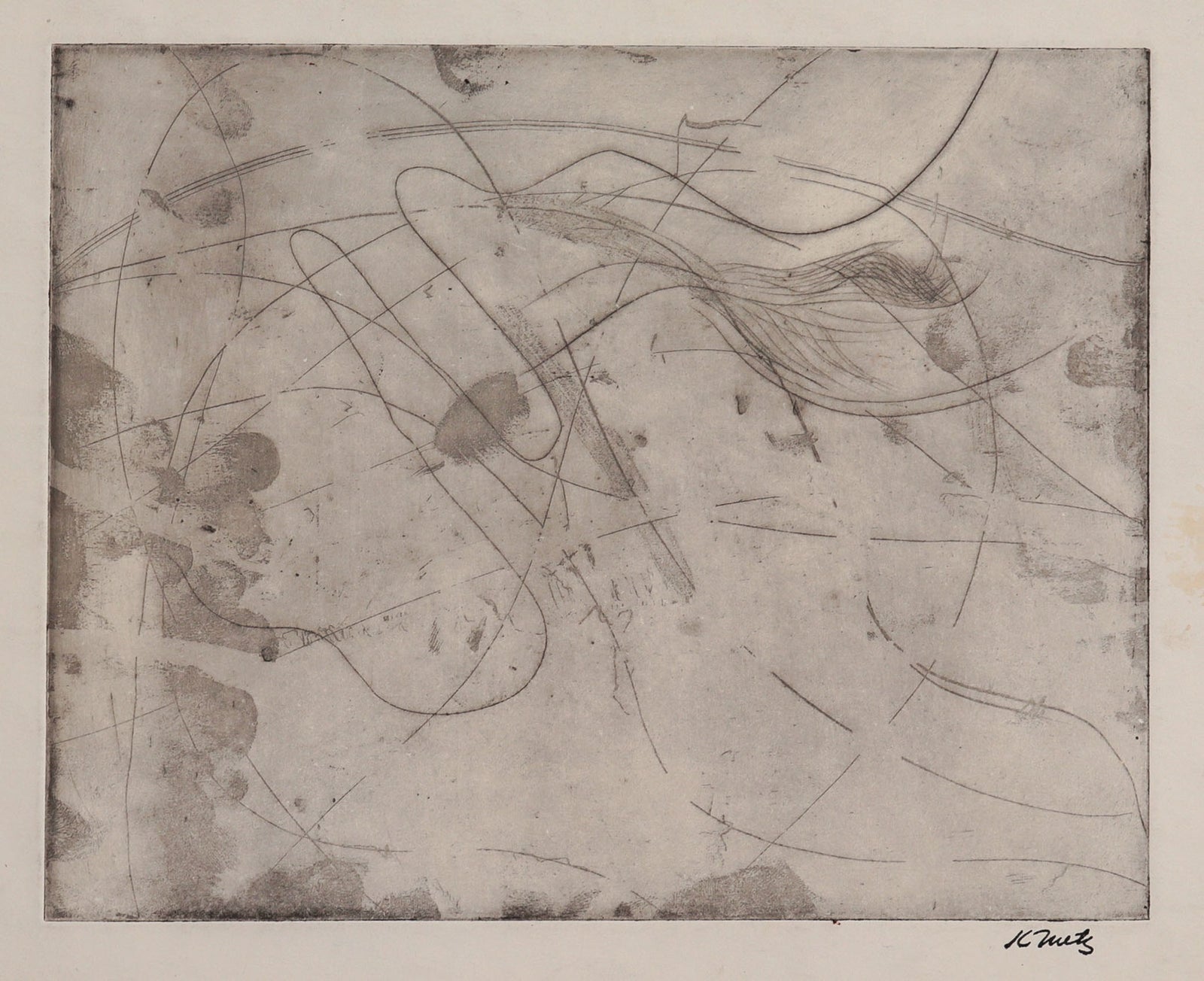 Linear Monochrome Abstract <br>1966 Etching <br><br>#C8754