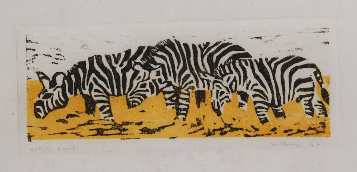 Zebras in a Line <br>1966 Woodblock <br><br>#C8761