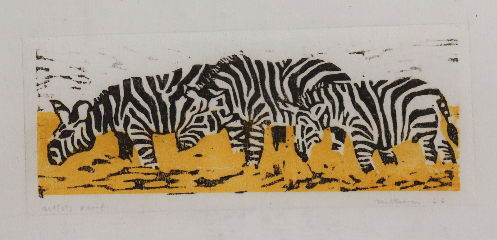 Zebras in a Line <br>1966 Woodblock <br><br>#C8761