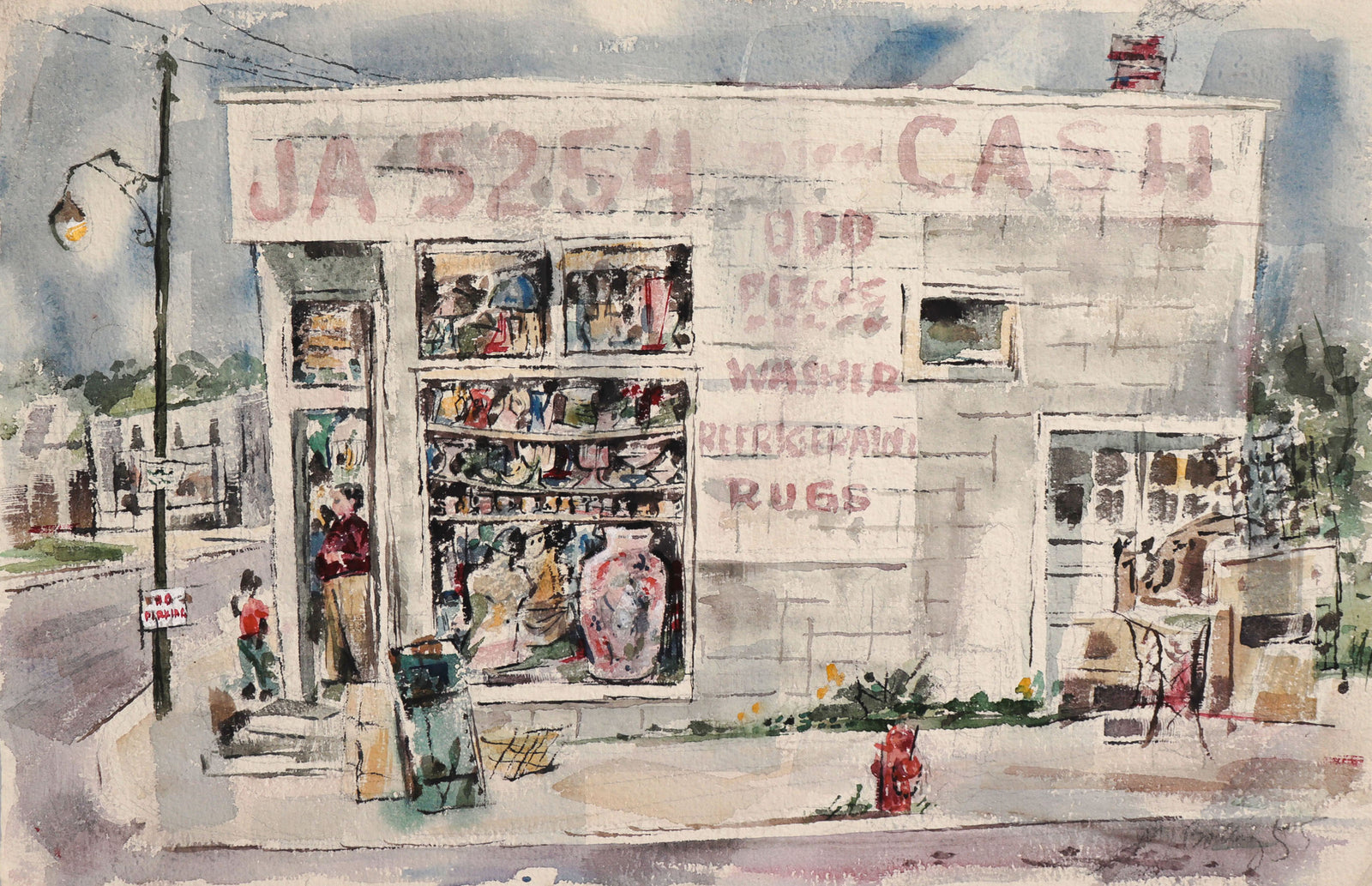 Scene of Oakland, CA <br>1955 Watercolor <br><br>#C8771