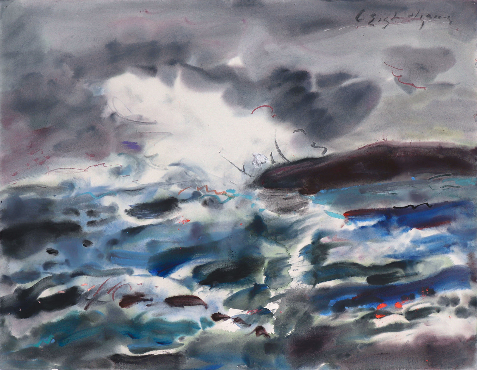 <i>Tsunami</i> <br>20th Century Gouache & Pastel <br><br>#C8792