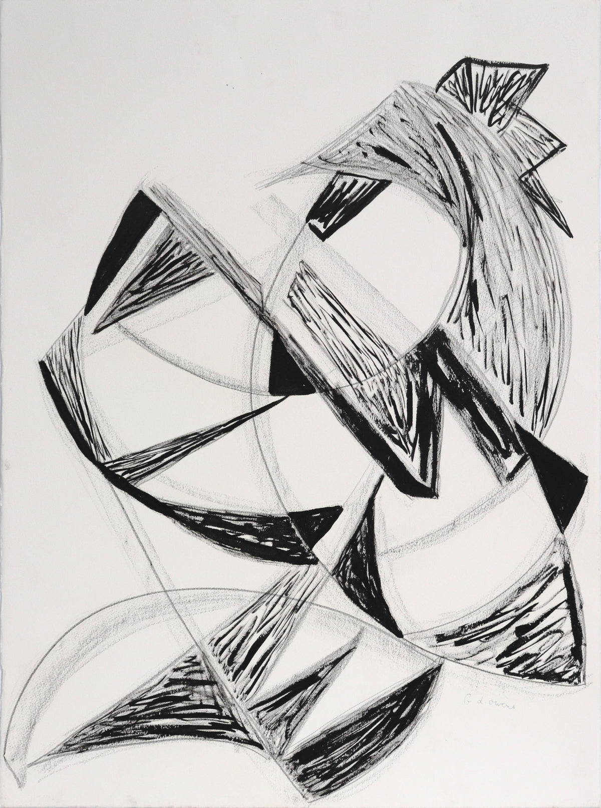 Dynamic Geometric Abstract <br>20th Century Charcoal &amp; Ink<br><br>#C8818